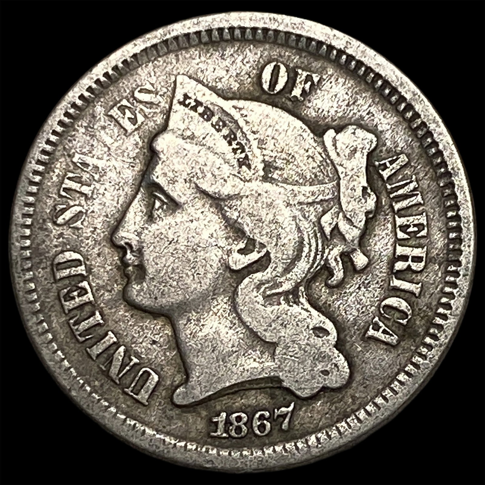 1867 Nickel Three-Cent Piece NEARLY UNCIRCULATED (1 of 2)