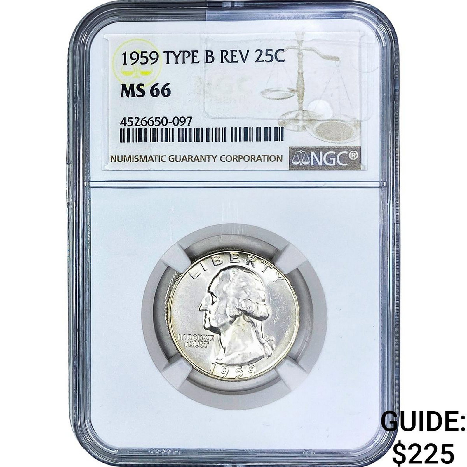 1959 Washington Silver Quarter NGC MS66 Type B Rev.: 1959 Washington Silver Quarter NGC MS66 Type B Rev.