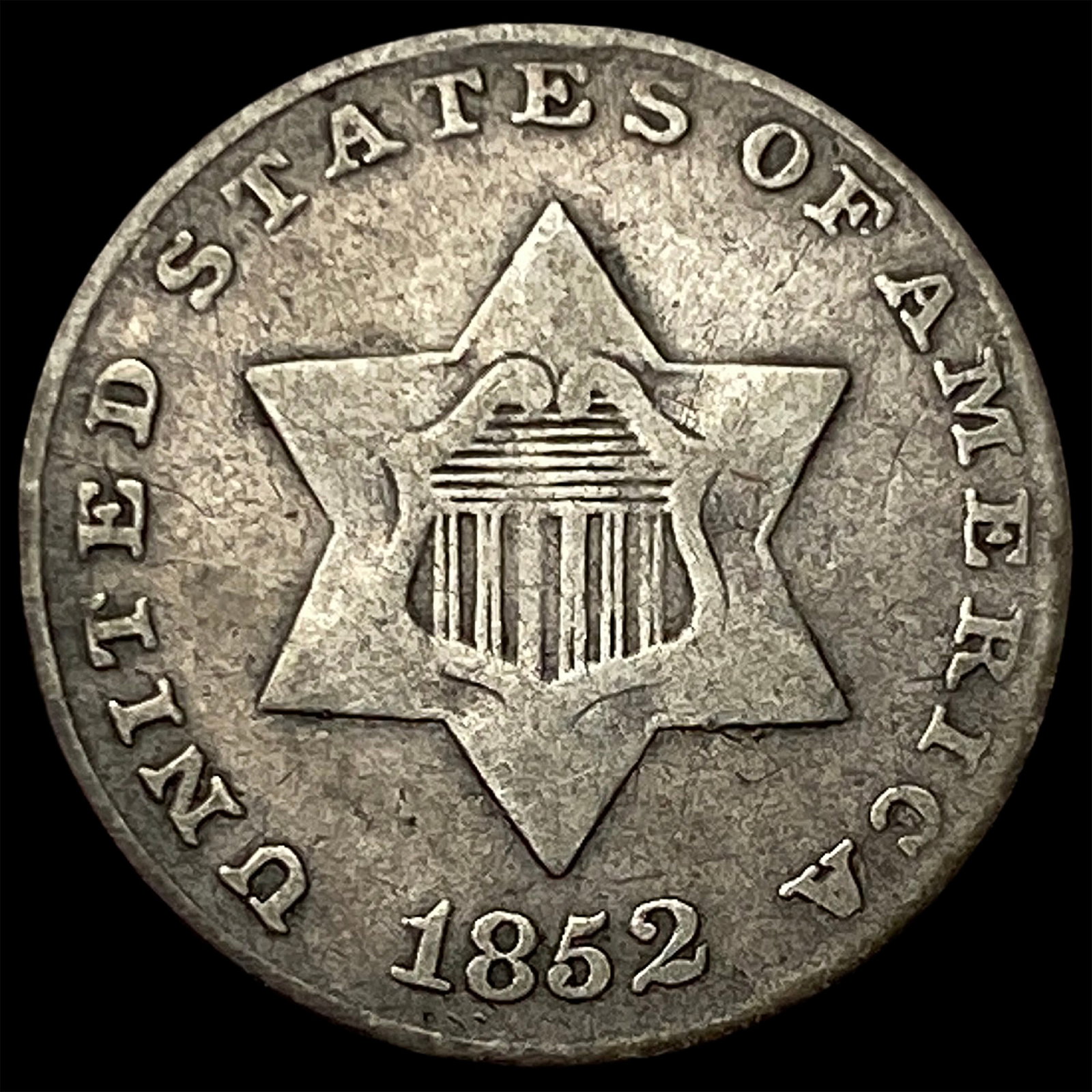 1852 Silver Three-Cent Piece ABOUT UNCIRCULATED: 1852 Silver Three-Cent Piece ABOUT UNCIRCULATED