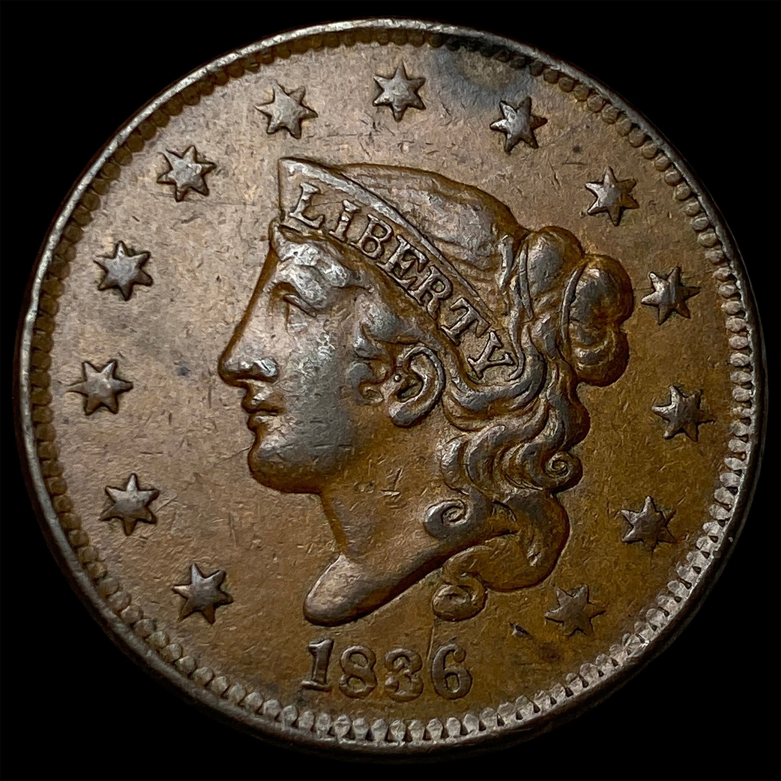 1836 Coronet Head Large Cent NEARLY UNCIRCULATED: 1836 Coronet Head Large Cent NEARLY UNCIRCULATED