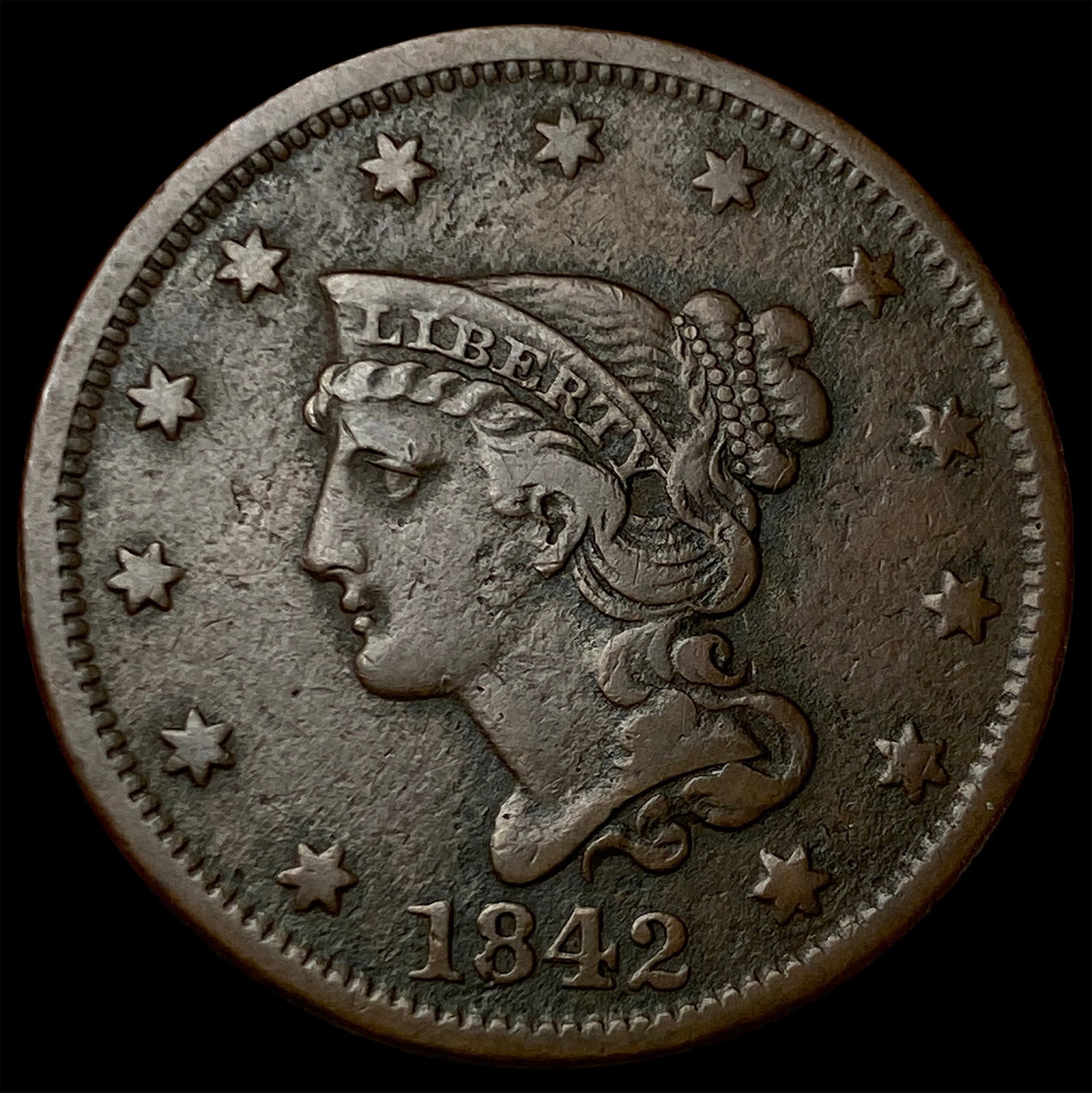 1842 Braided Hair Large Cent NEARLY UNCIRCULATED: 1842 Braided Hair Large Cent NEARLY UNCIRCULATED