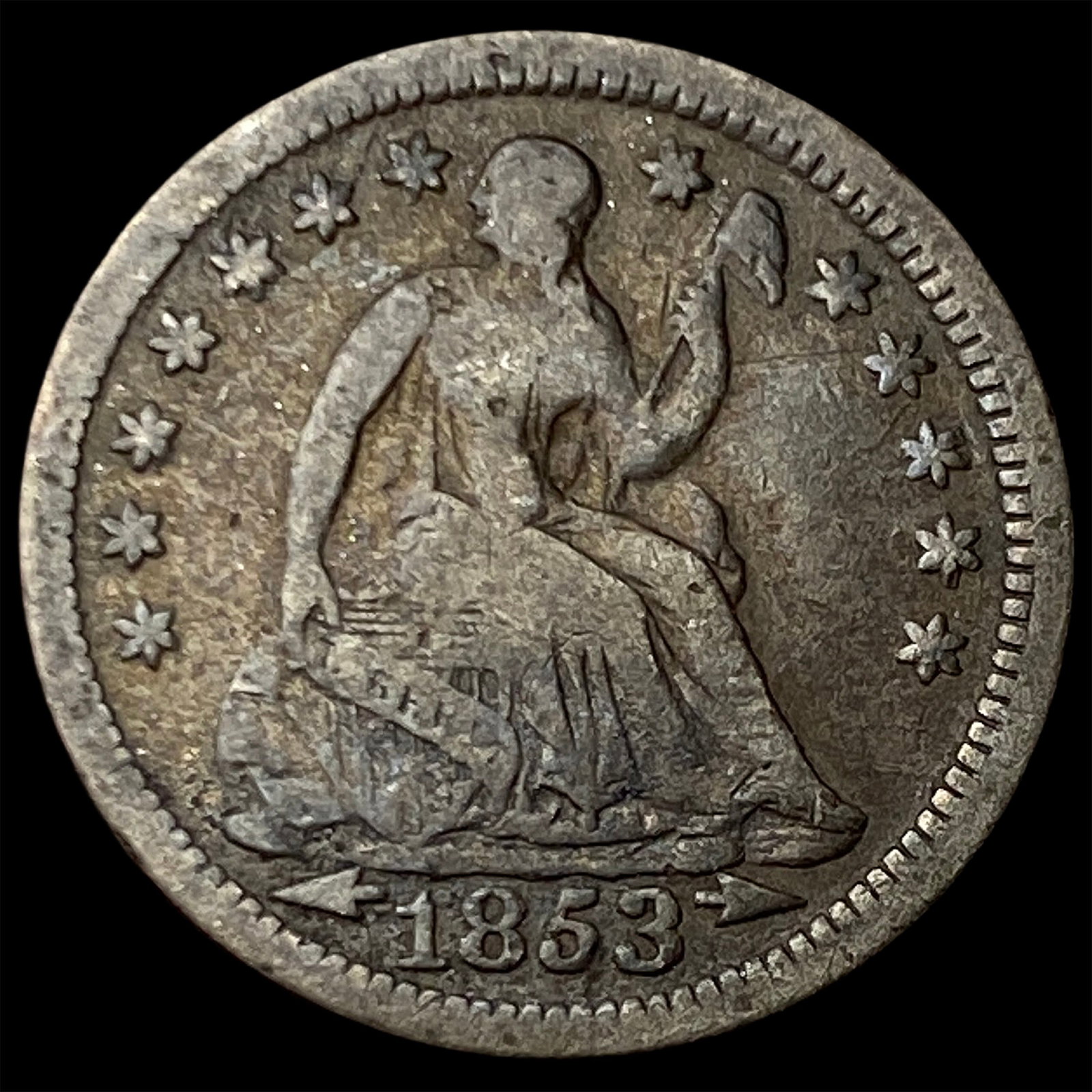 1853 Arrows Seated Liberty Half Dime NEARLY UNCIRCULATED: 1853 Arrows Seated Liberty Half Dime NEARLY UNCIRCULATED