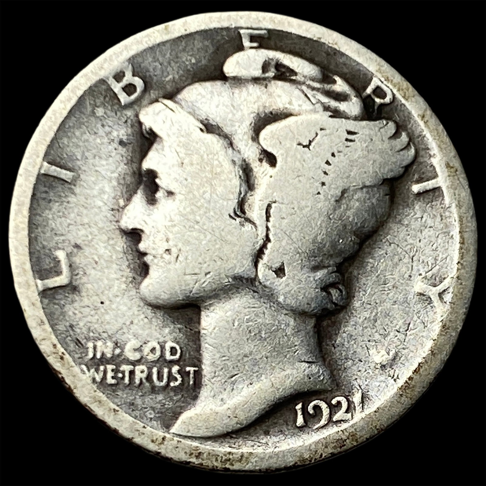1921 Silver Mercury Dime LIGHTLY CIRCULATED: 1921 Silver Mercury Dime LIGHTLY CIRCULATED