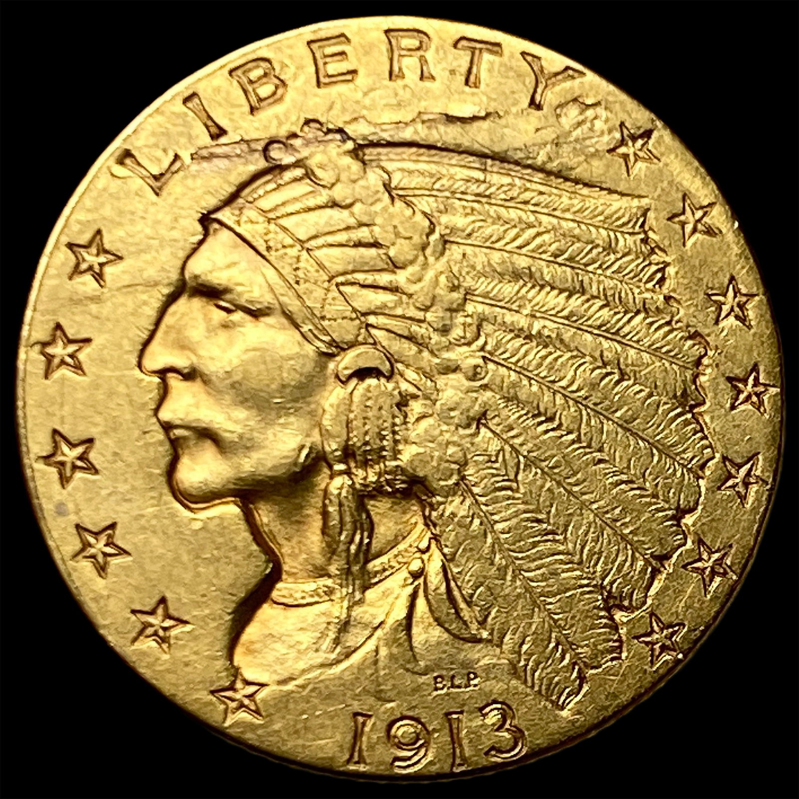 1913 Indian Head Gold $2.5 Quarter Eagle NEARLY UNCIRCULATED: 1913 Indian Head Gold $2.5 Quarter Eagle NEARLY UNCIRCULATED