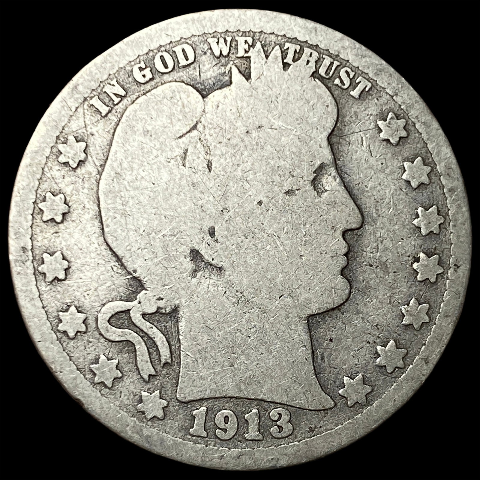 1913-S Silver Barber Quarter NICELY CIRCULATED (1 of 2)