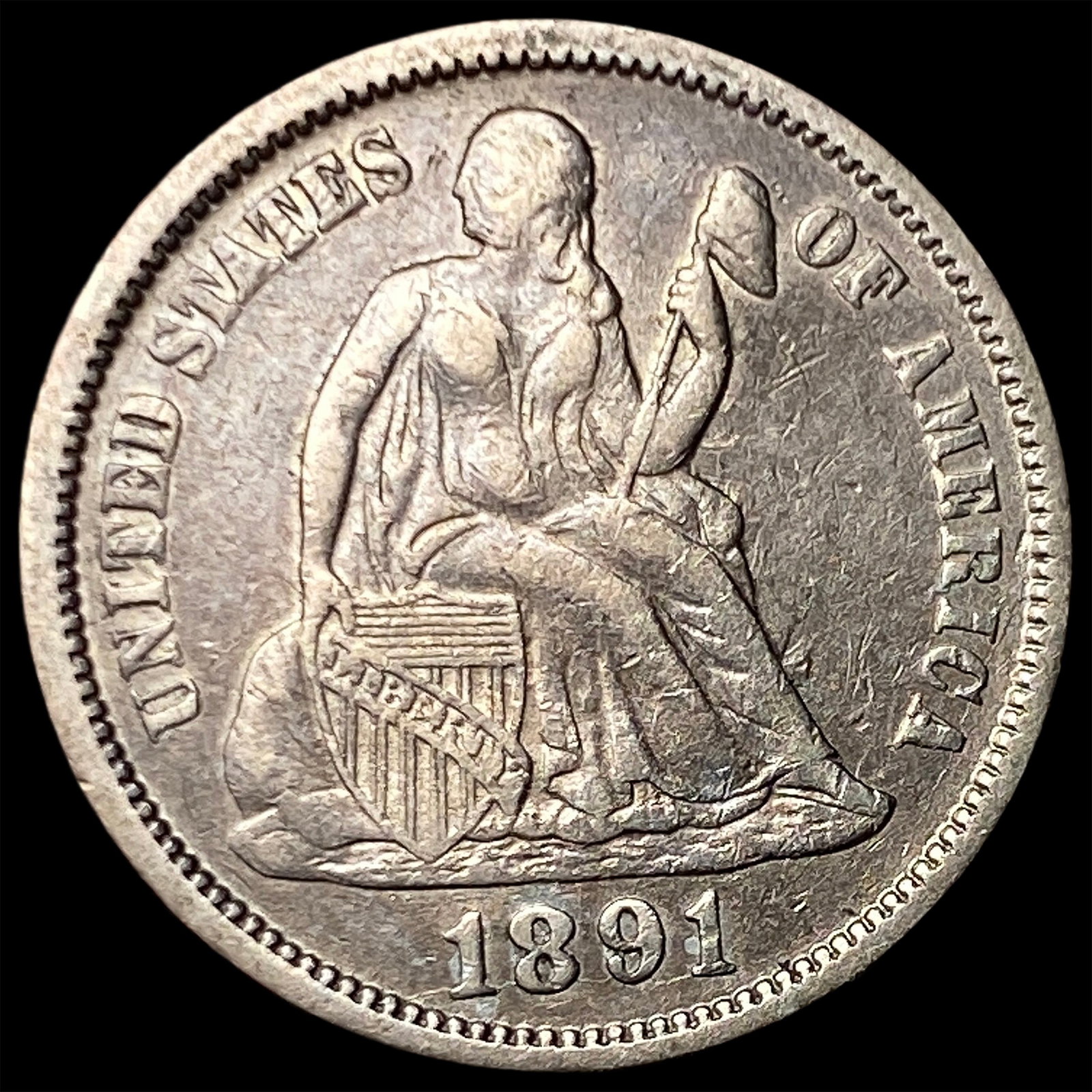 1891-O Silver Seated Liberty Dime NEARLY UNCIRCULATED: 1891-O Silver Seated Liberty Dime NEARLY UNCIRCULATED