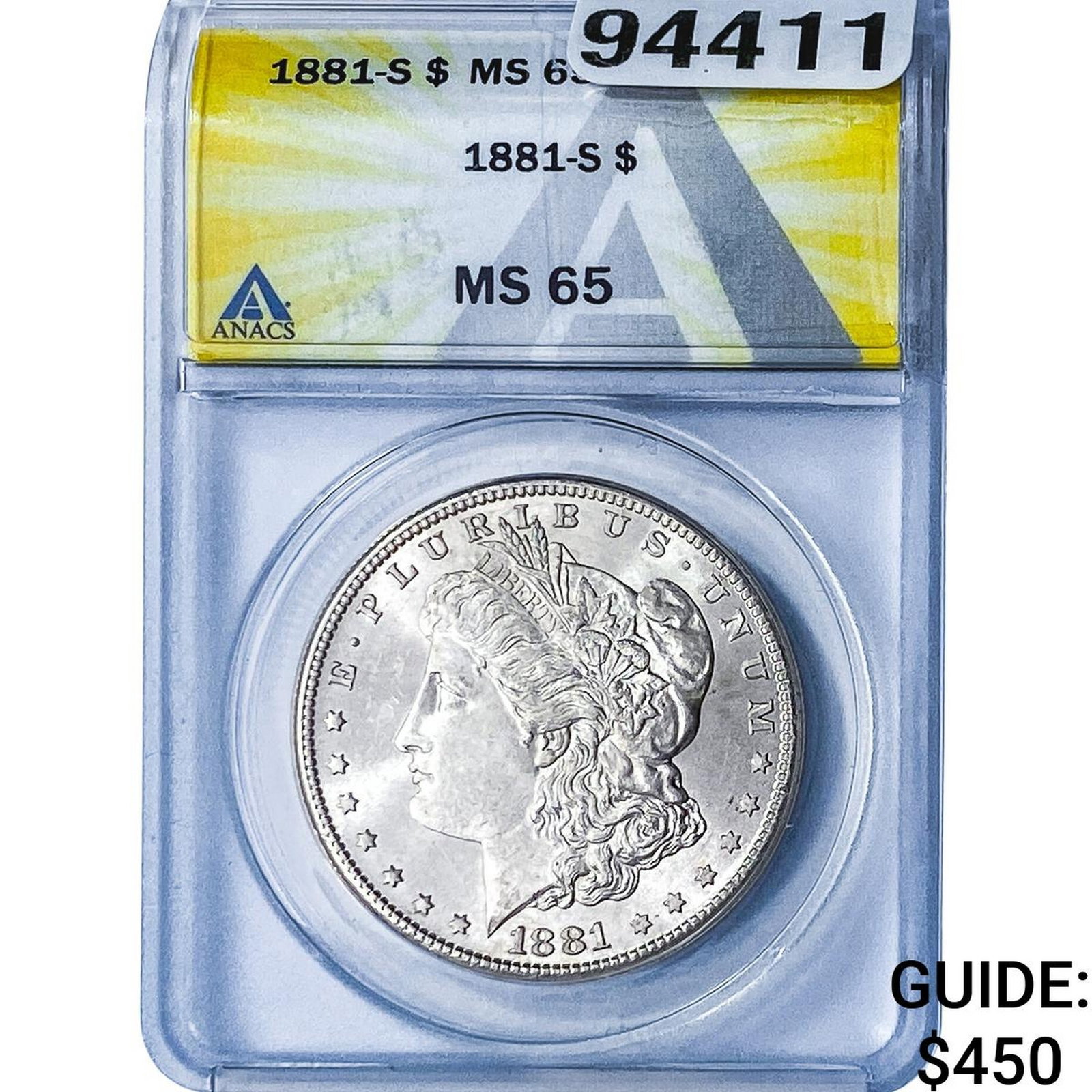 1881-S Morgan Silver Dollar ANACS MS65: 1881-S Morgan Silver Dollar ANACS MS65