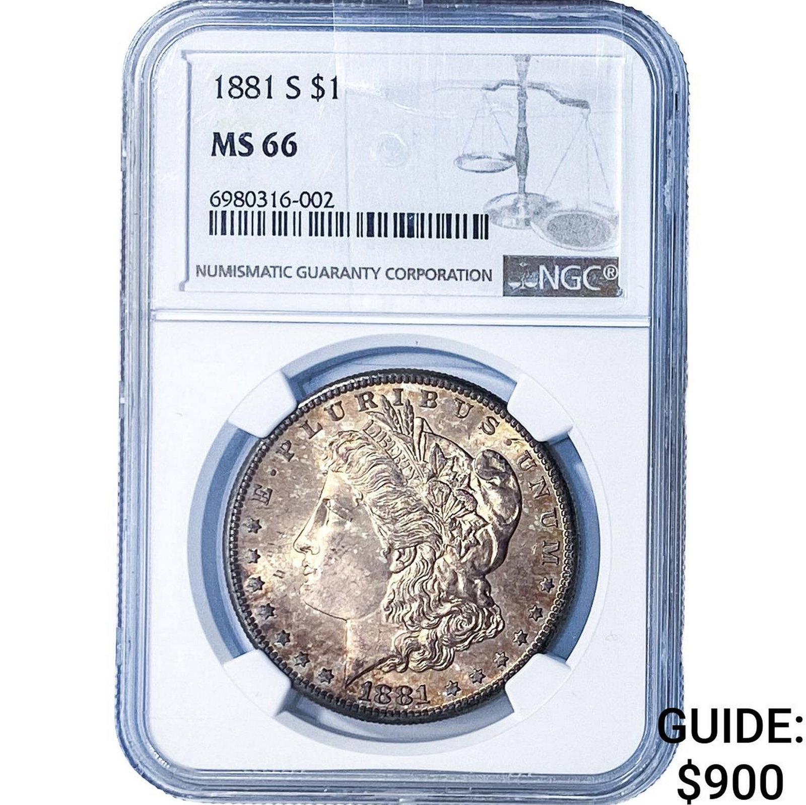 1881-S Morgan Silver Dollar NGC MS66: 1881-S Morgan Silver Dollar NGC MS66