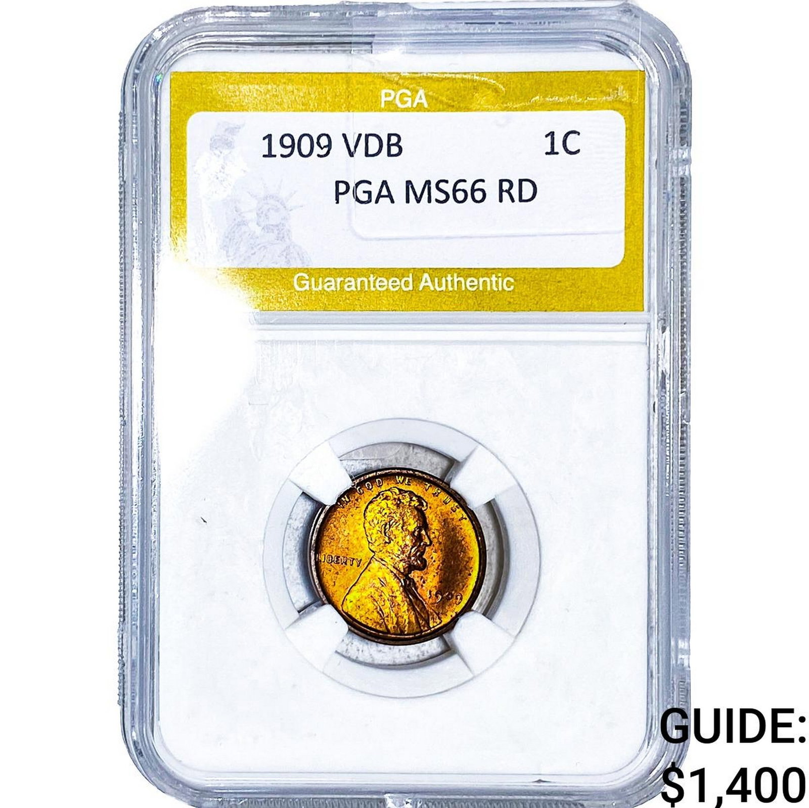 1909 VDB Wheat Cent PGA MS66 RD: 1909 VDB Wheat Cent PGA MS66 RD