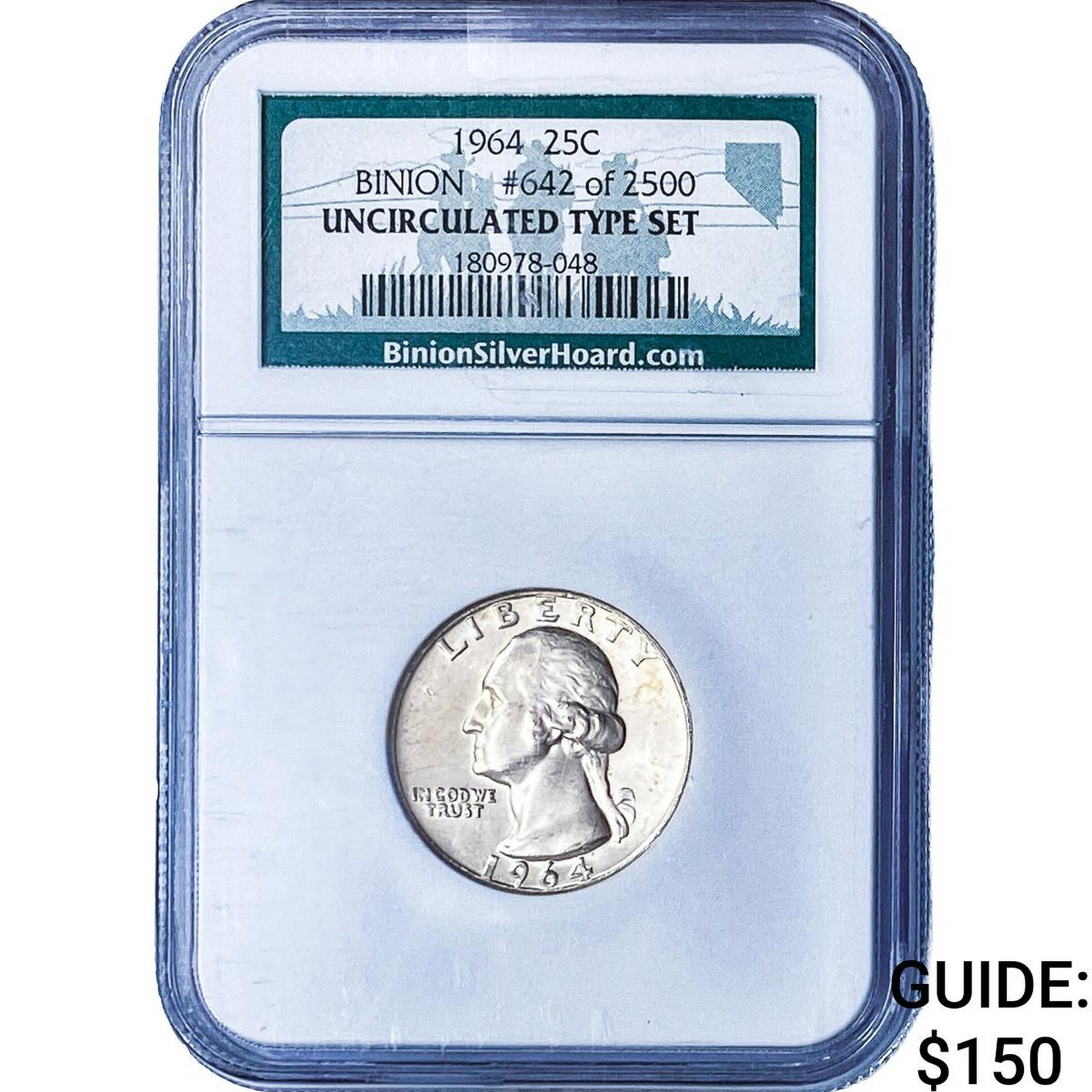 1964 Washington Silver Quarter NGC UNC Binion: 1964 Washington Silver Quarter NGC UNC Binion