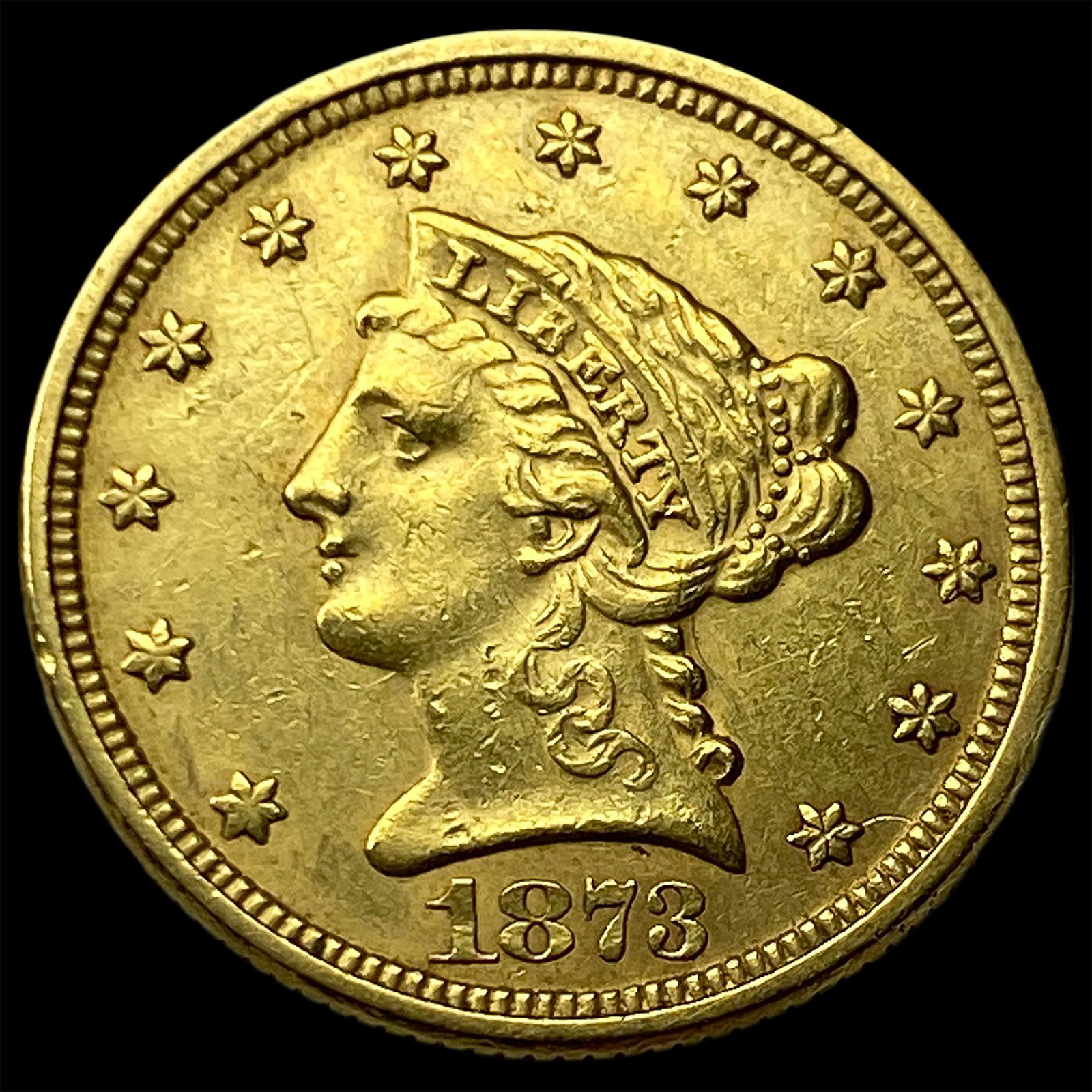 1873 Liberty Head Gold $2.5 Quarter Eagle CLOSELY UNCIRCULATED: 1873 Liberty Head Gold $2.5 Quarter Eagle CLOSELY UNCIRCULATED