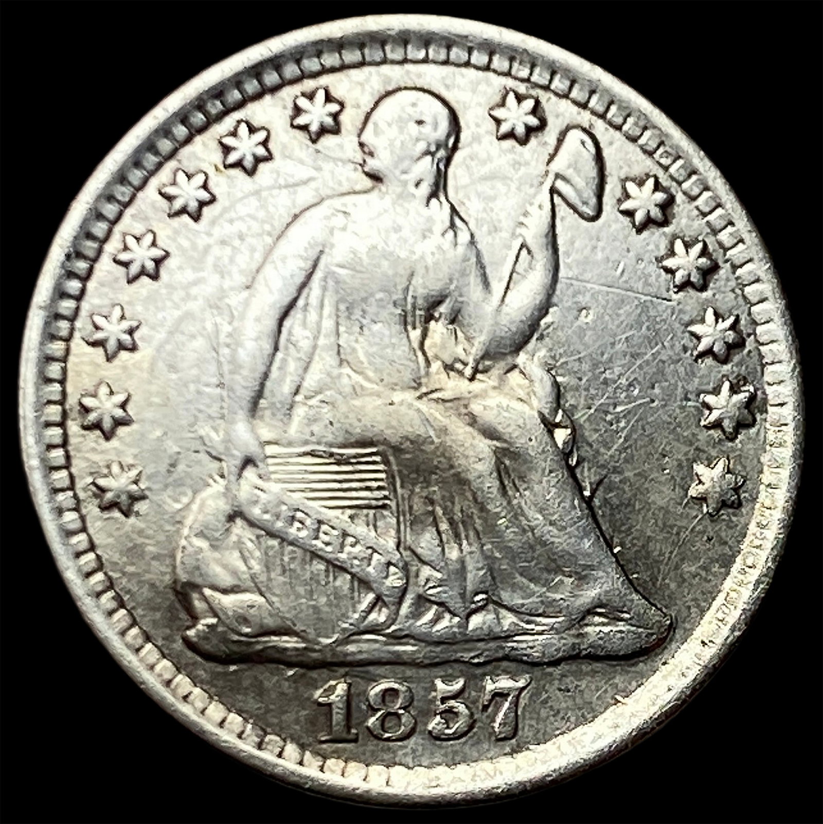 1857 Seated Liberty Half Dime NICELY CIRCULATED: 1857 Seated Liberty Half Dime NICELY CIRCULATED