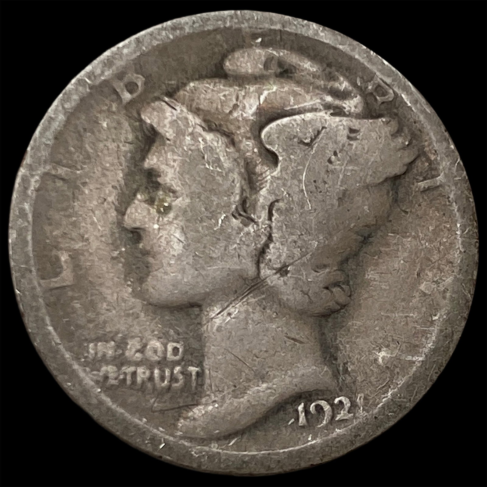 1921 Silver Mercury Dime NICELY CIRCULATED: 1921 Silver Mercury Dime NICELY CIRCULATED