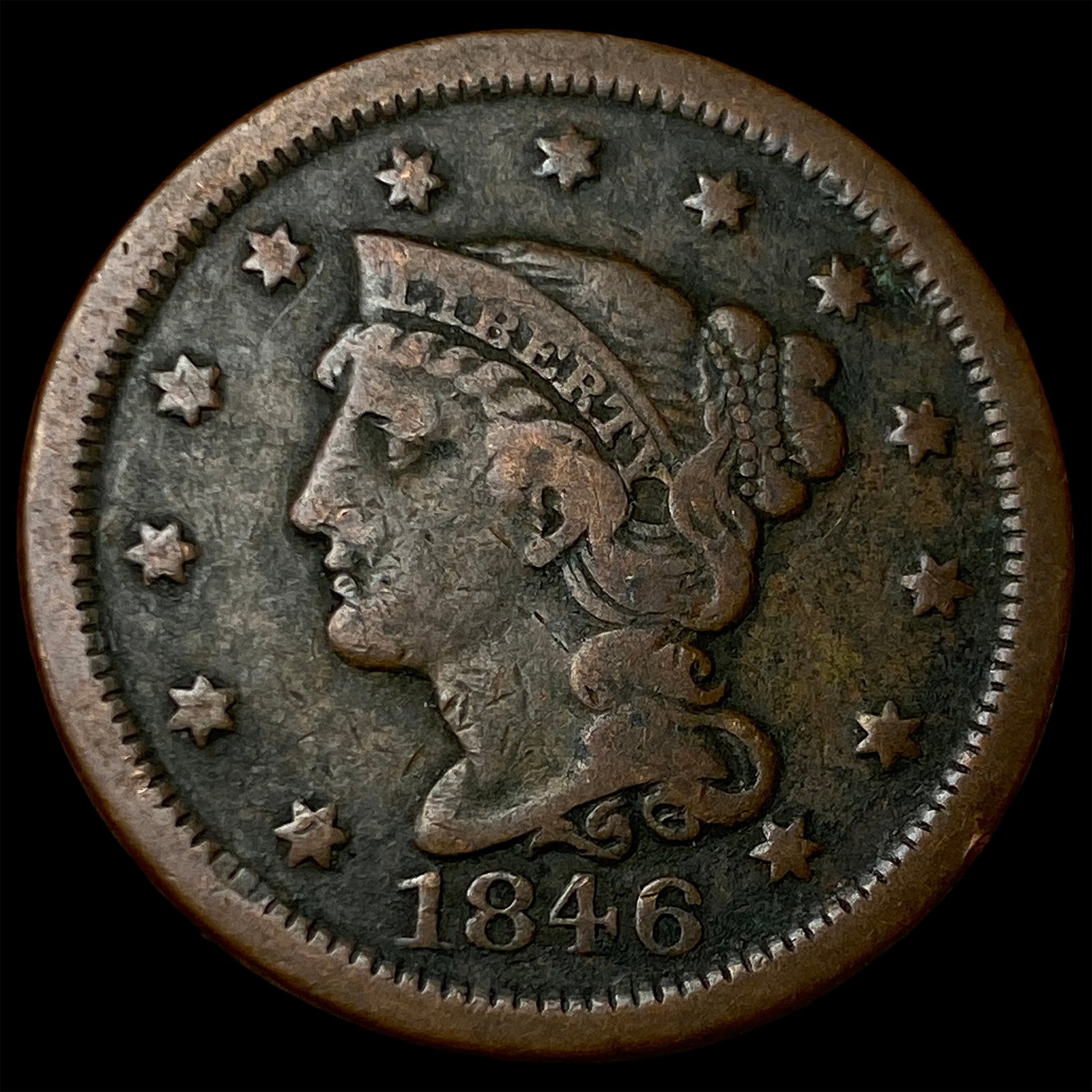 1846 Braided Hair Large Cent NICELY CIRCULATED (1 of 2)
