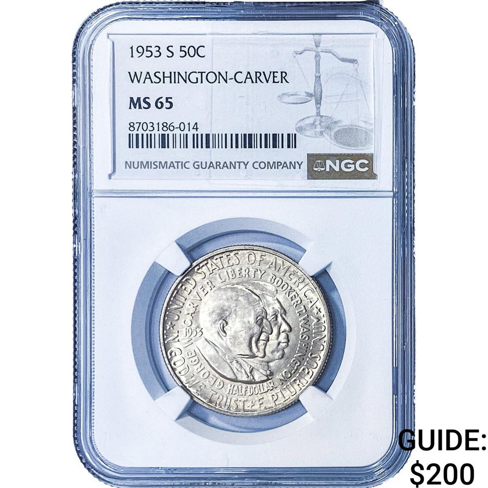 1953-S Washington Carver Half Dollar NGC MS65: 1953-S Washington Carver Half Dollar NGC MS65