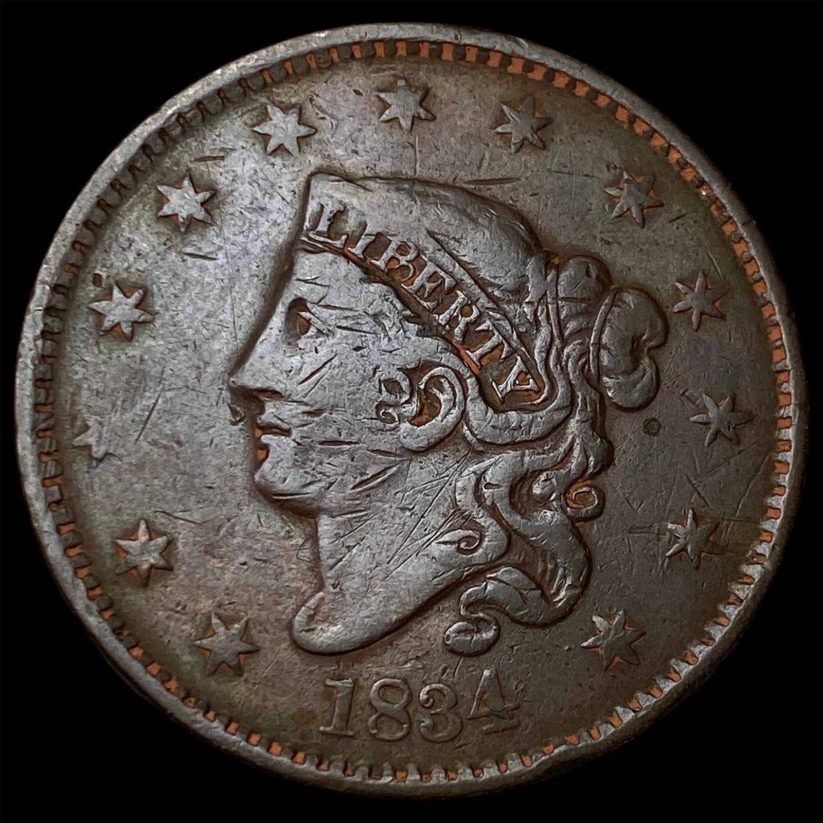 1834 Coronet Head Large Cent LIGHTLY CIRCULATED: 1834 Coronet Head Large Cent LIGHTLY CIRCULATED
