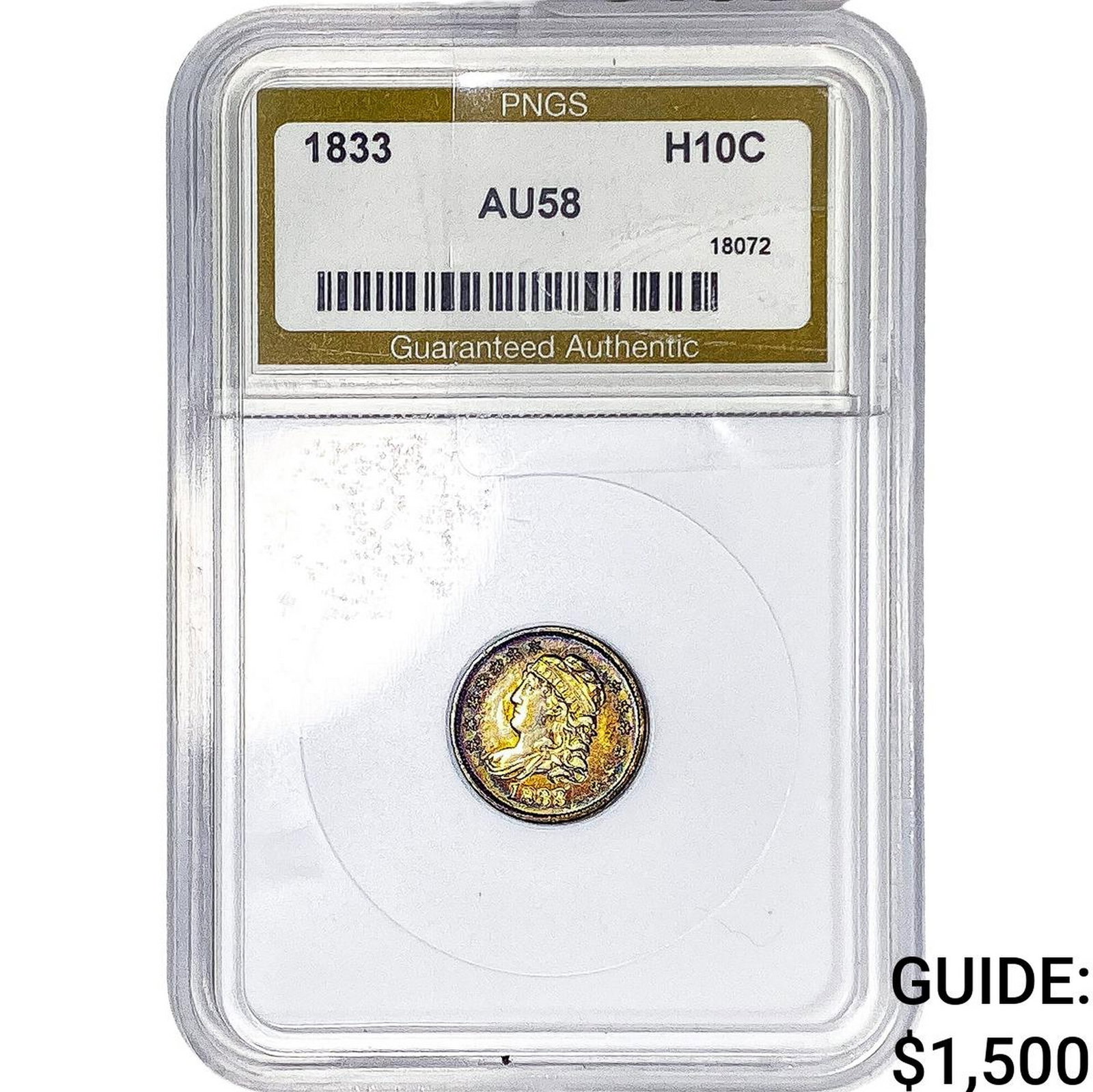 1833 Capped Bust Half Dime PNGS AU58: 1833 Capped Bust Half Dime PNGS AU58