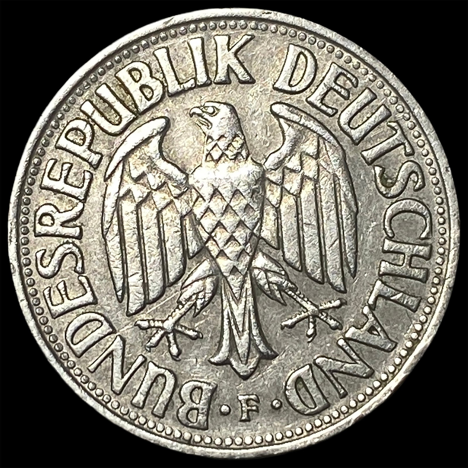 1959-F West Germany Copper Nickel 1 Mark: 1959-F West Germany Copper Nickel 1 Mark