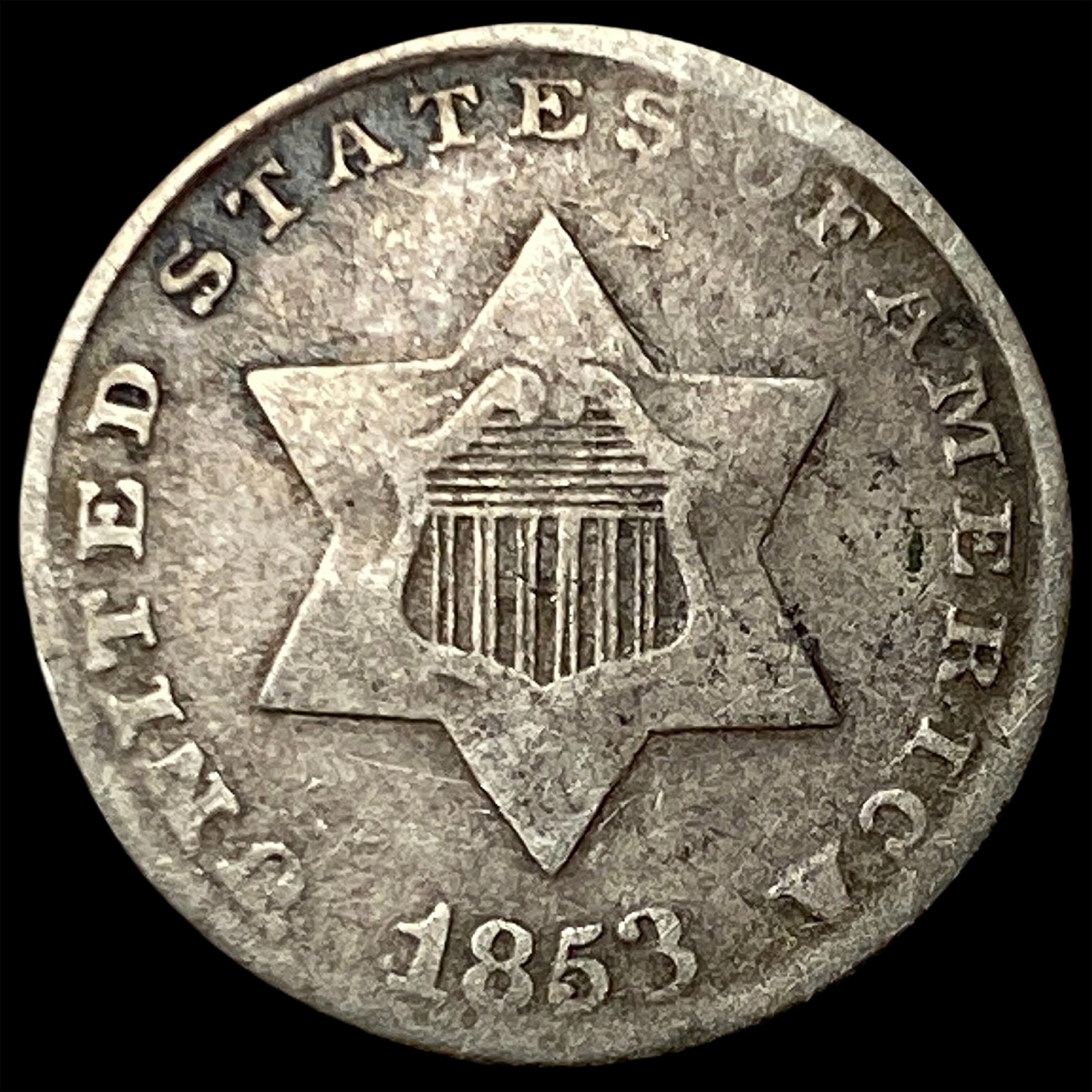 1853 Silver Three-Cent Piece LIGHTLY CIRCULATED: 1853 Silver Three-Cent Piece LIGHTLY CIRCULATED