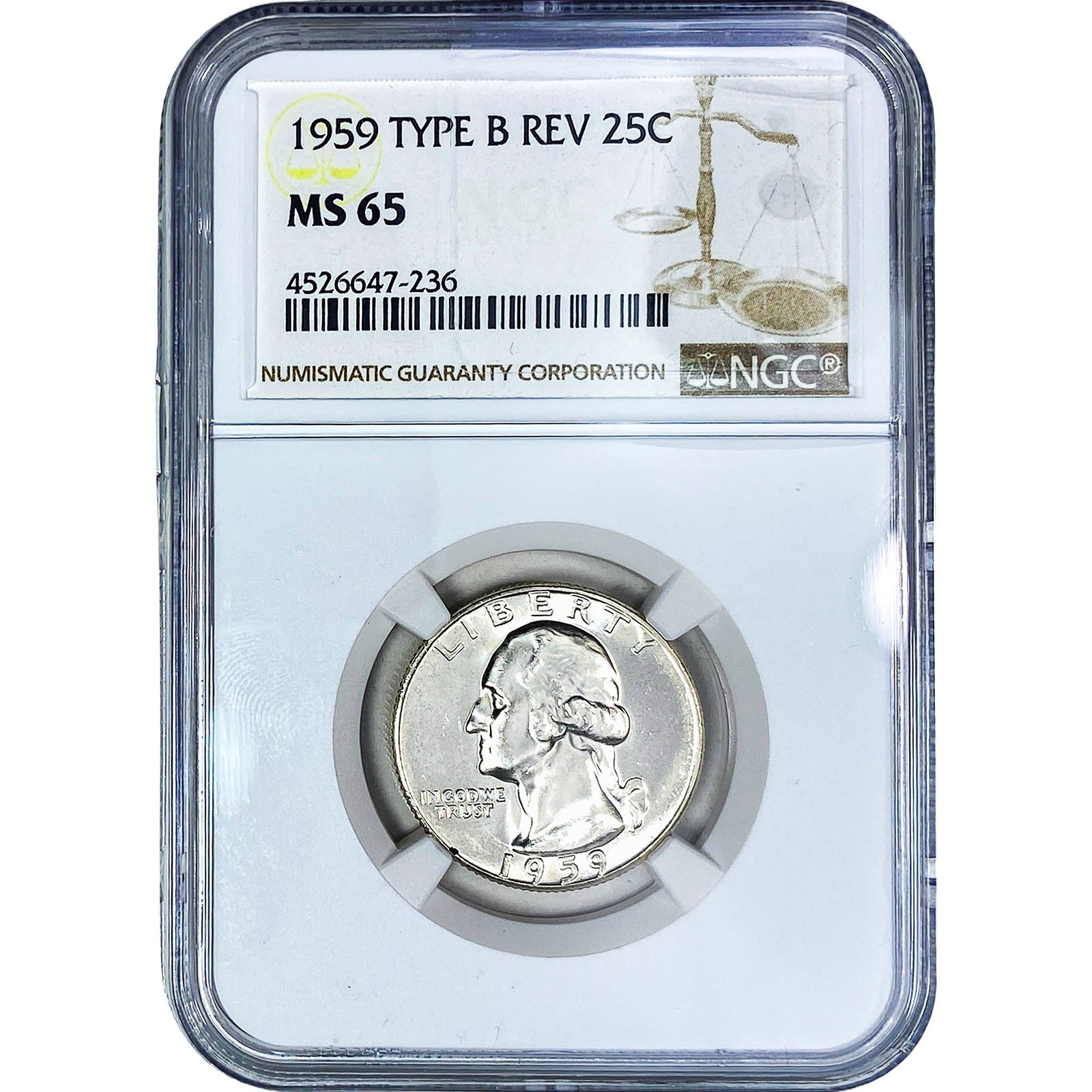 1959 Washington Silver Quarter NGC MS65 Type B Rev.: 1959 Washington Silver Quarter NGC MS65 Type B Rev.
