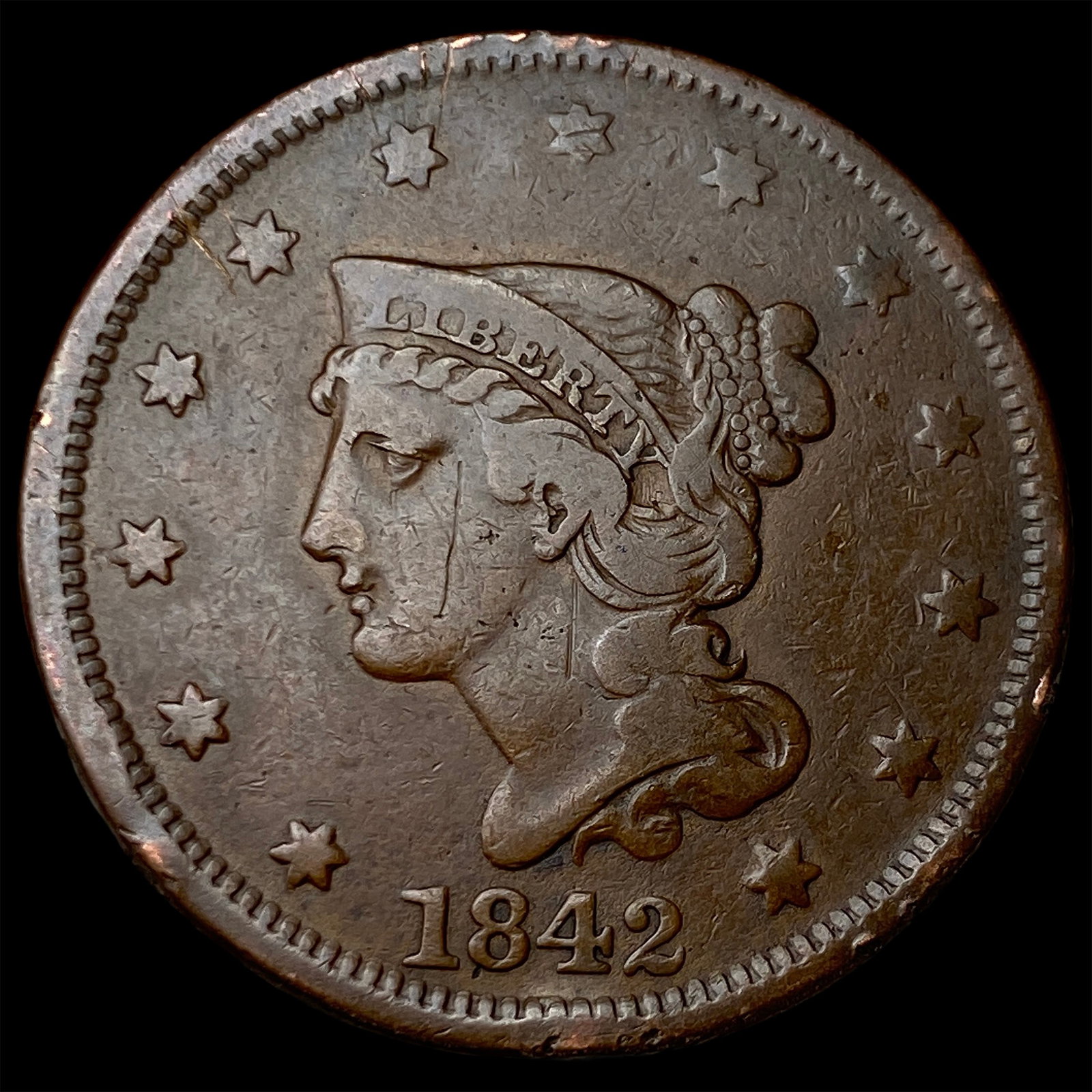 1842 Braided Hair Large Cent NEARLY UNCIRCULATED: 1842 Braided Hair Large Cent NEARLY UNCIRCULATED