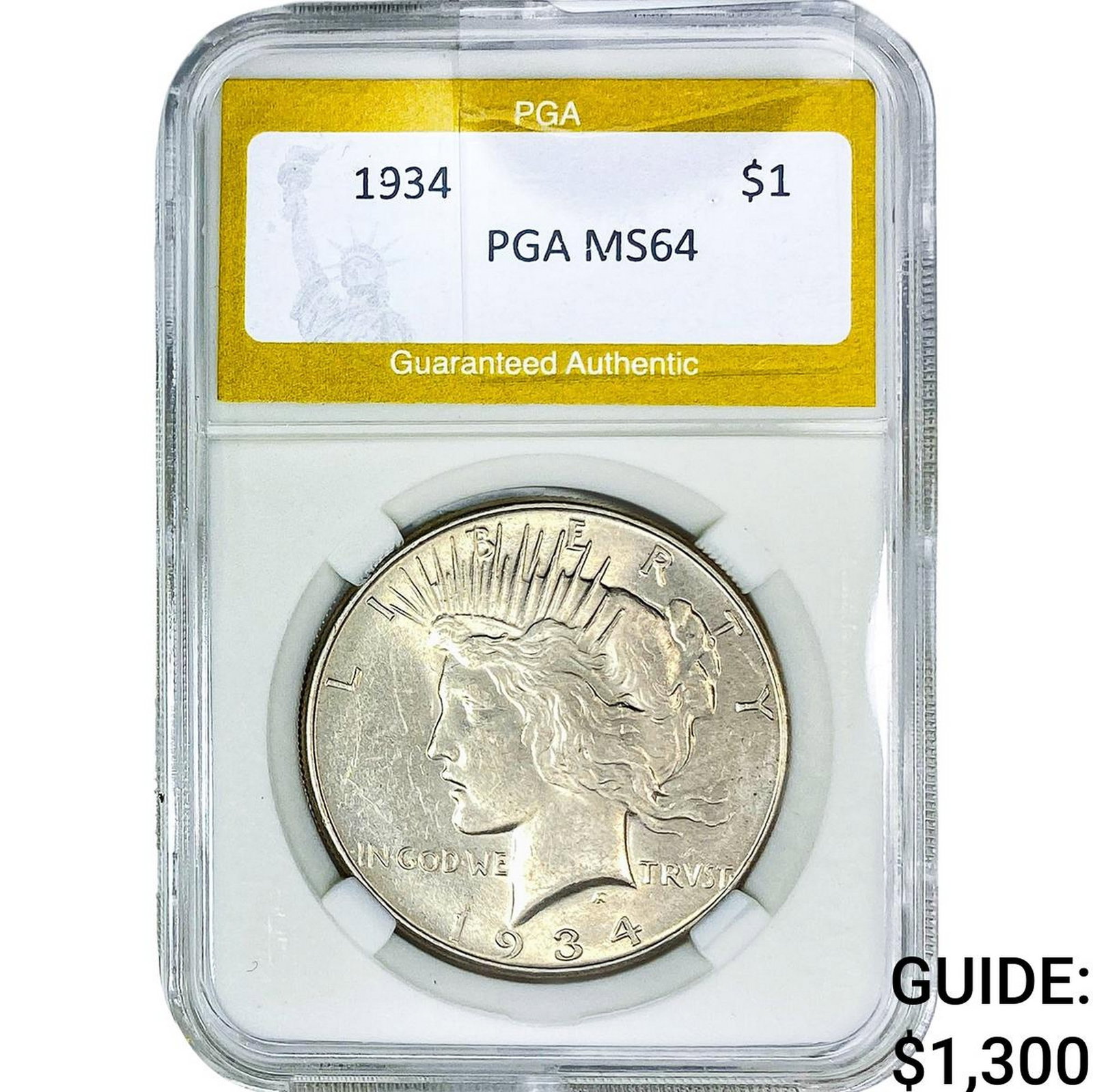1934 Silver Peace Dollar PGA MS64: 1934 Silver Peace Dollar PGA MS64
