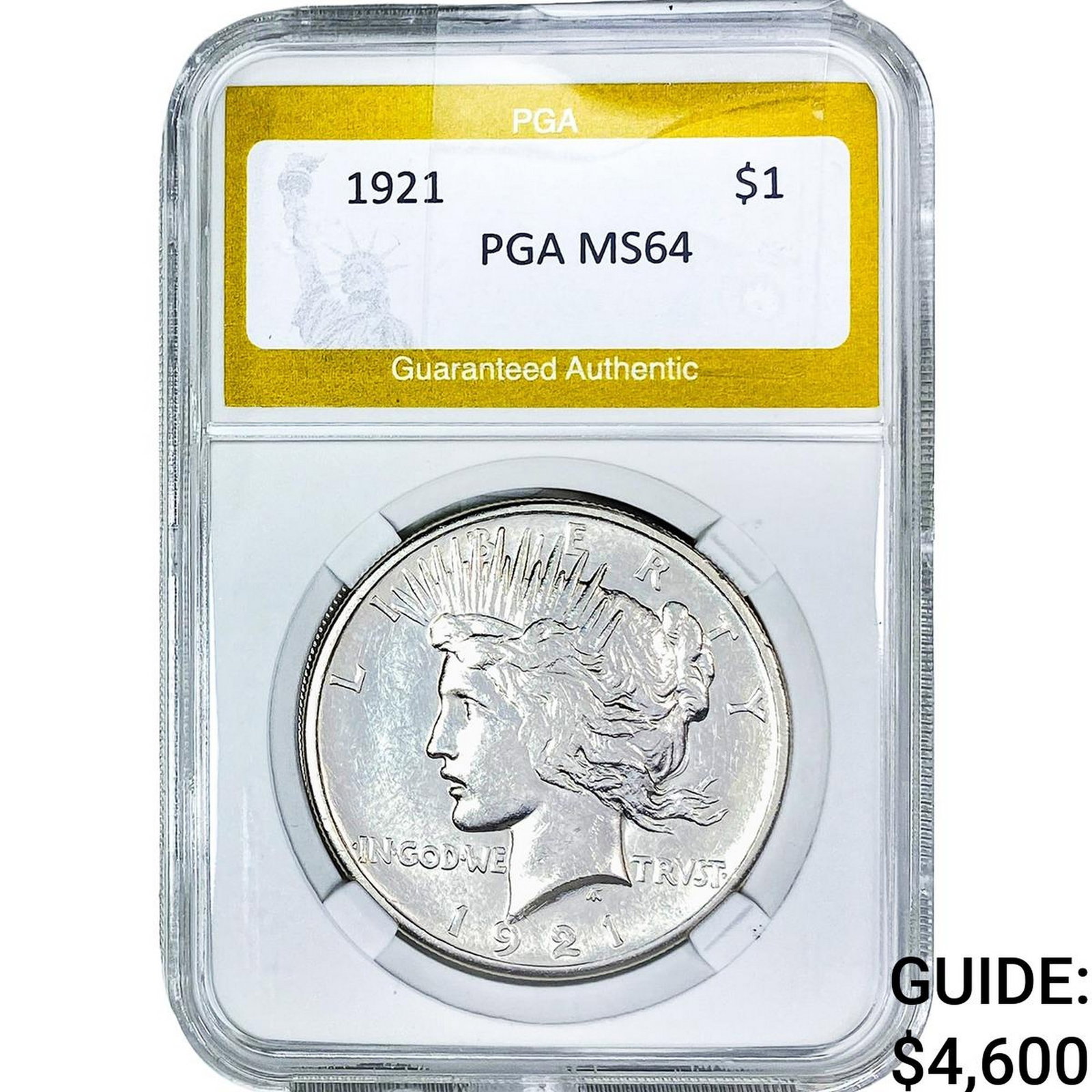 1921 Silver Peace Dollar PGA MS64: 1921 Silver Peace Dollar PGA MS64