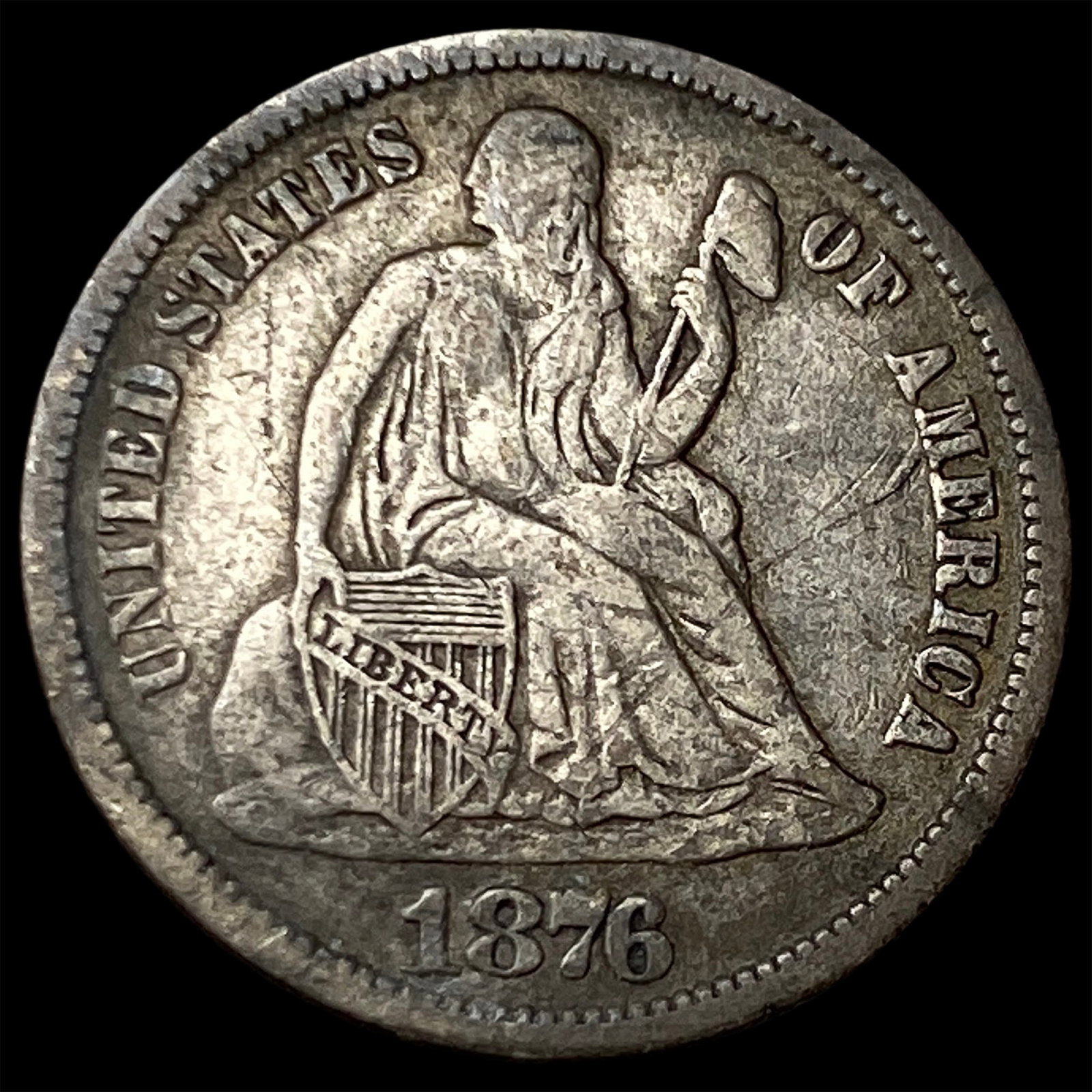 1876-CC Silver Seated Liberty Dime LIGHTLY CIRCULATED: 1876-CC Silver Seated Liberty Dime LIGHTLY CIRCULATED