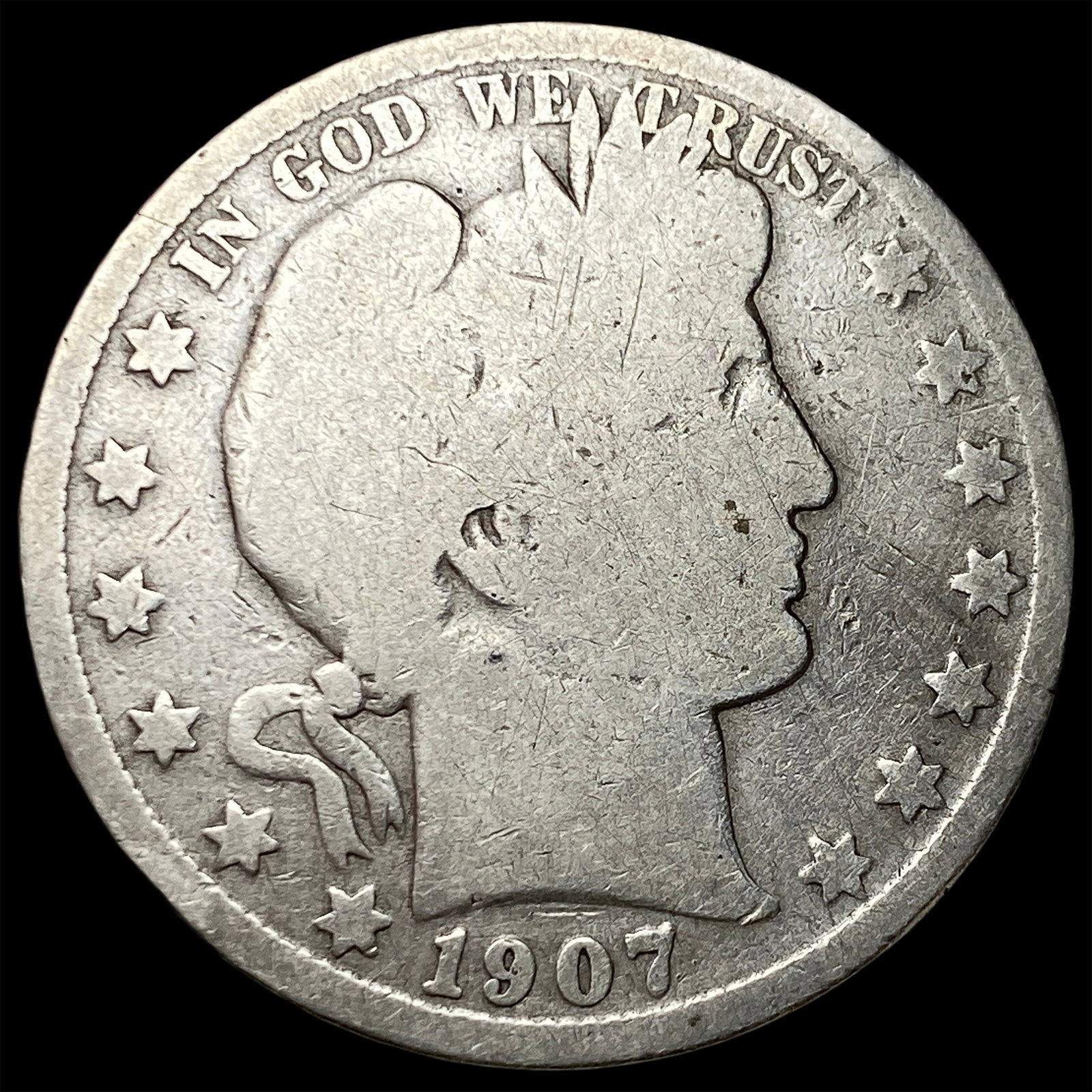 1907-S Silver Barber Half Dollar NICELY CIRCULATED: 1907-S Silver Barber Half Dollar NICELY CIRCULATED