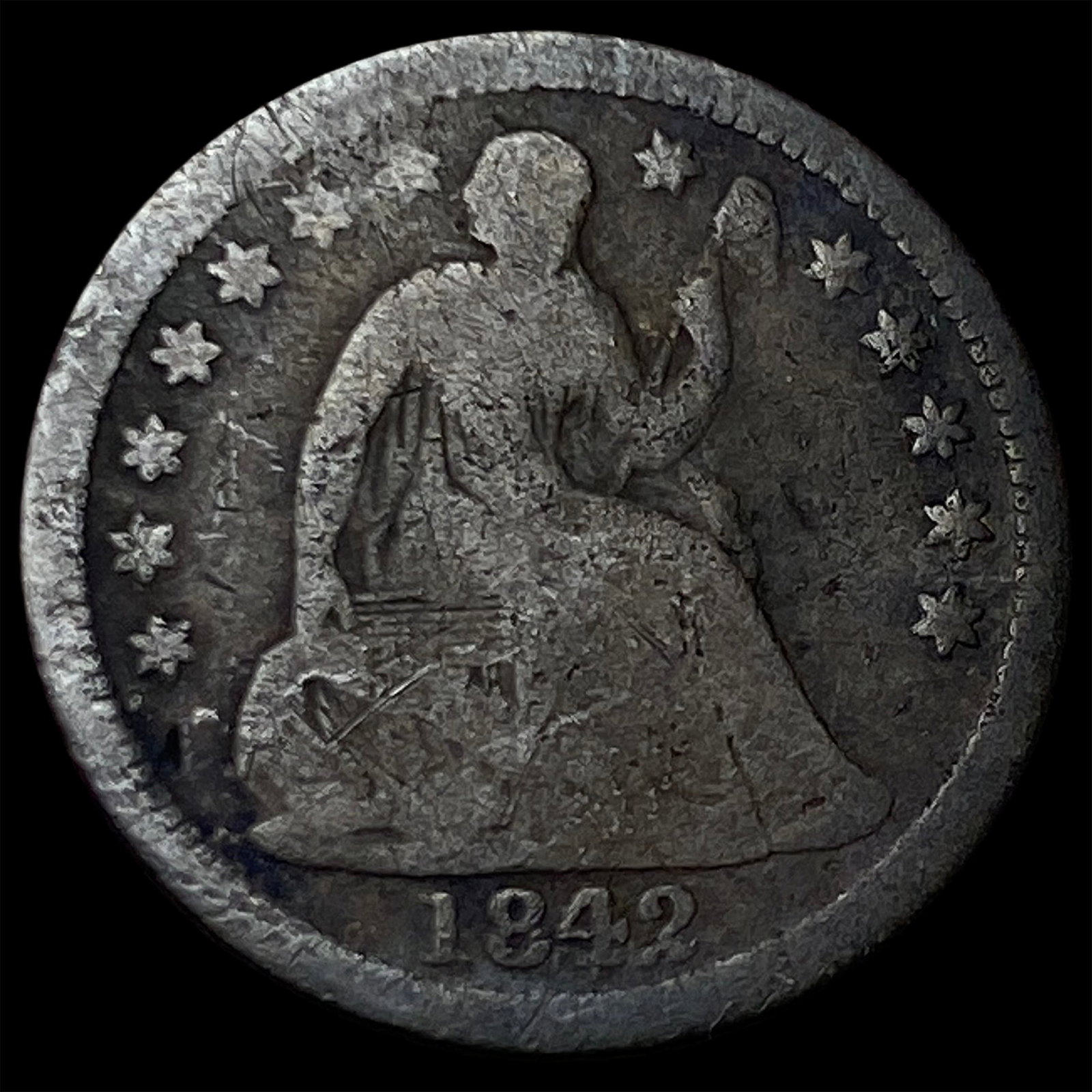 1842-O Silver Seated Liberty Half Dime NICELY CIRCULATED: 1842-O Silver Seated Liberty Half Dime NICELY CIRCULATED