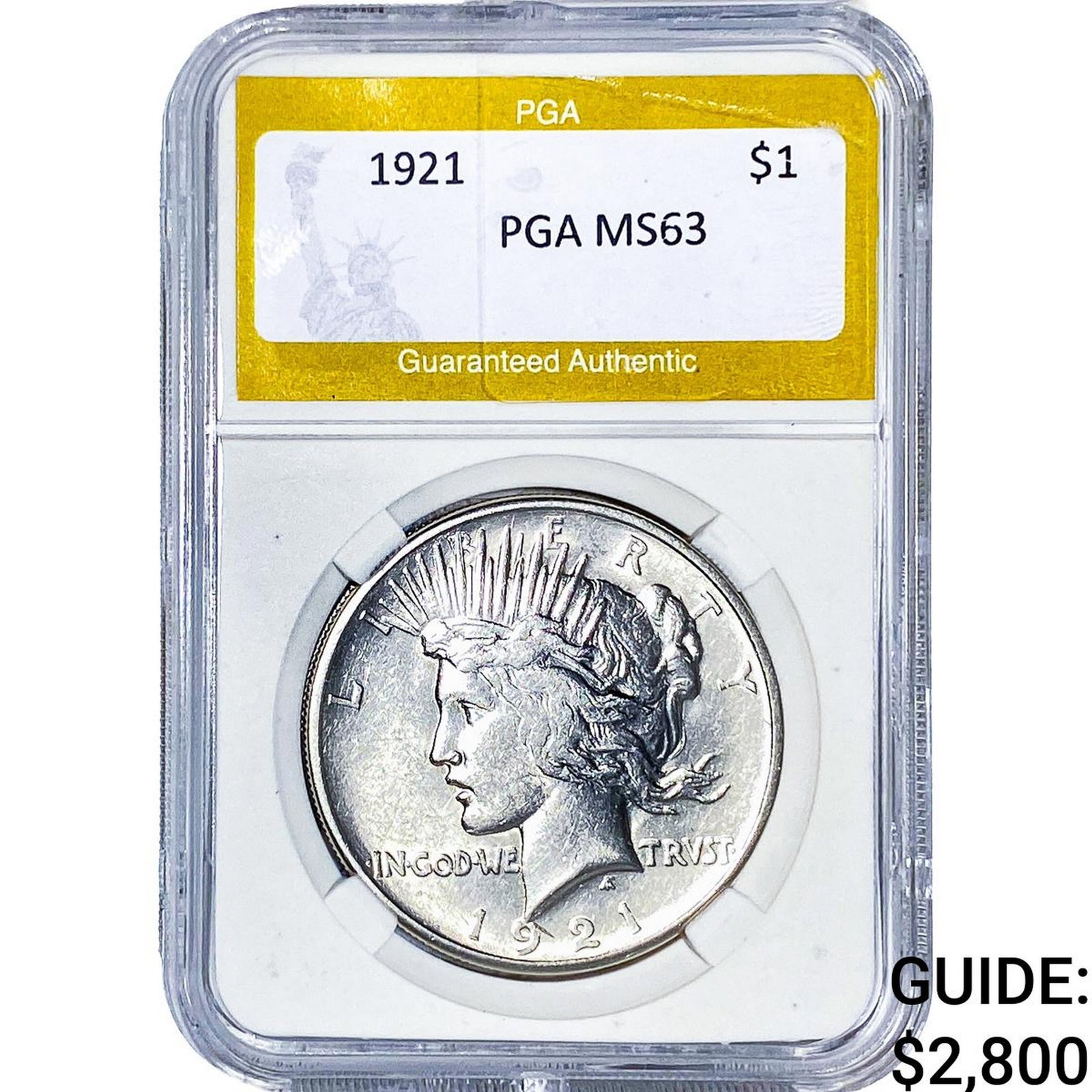 1921 Silver Peace Dollar PGA MS63: 1921 Silver Peace Dollar PGA MS63