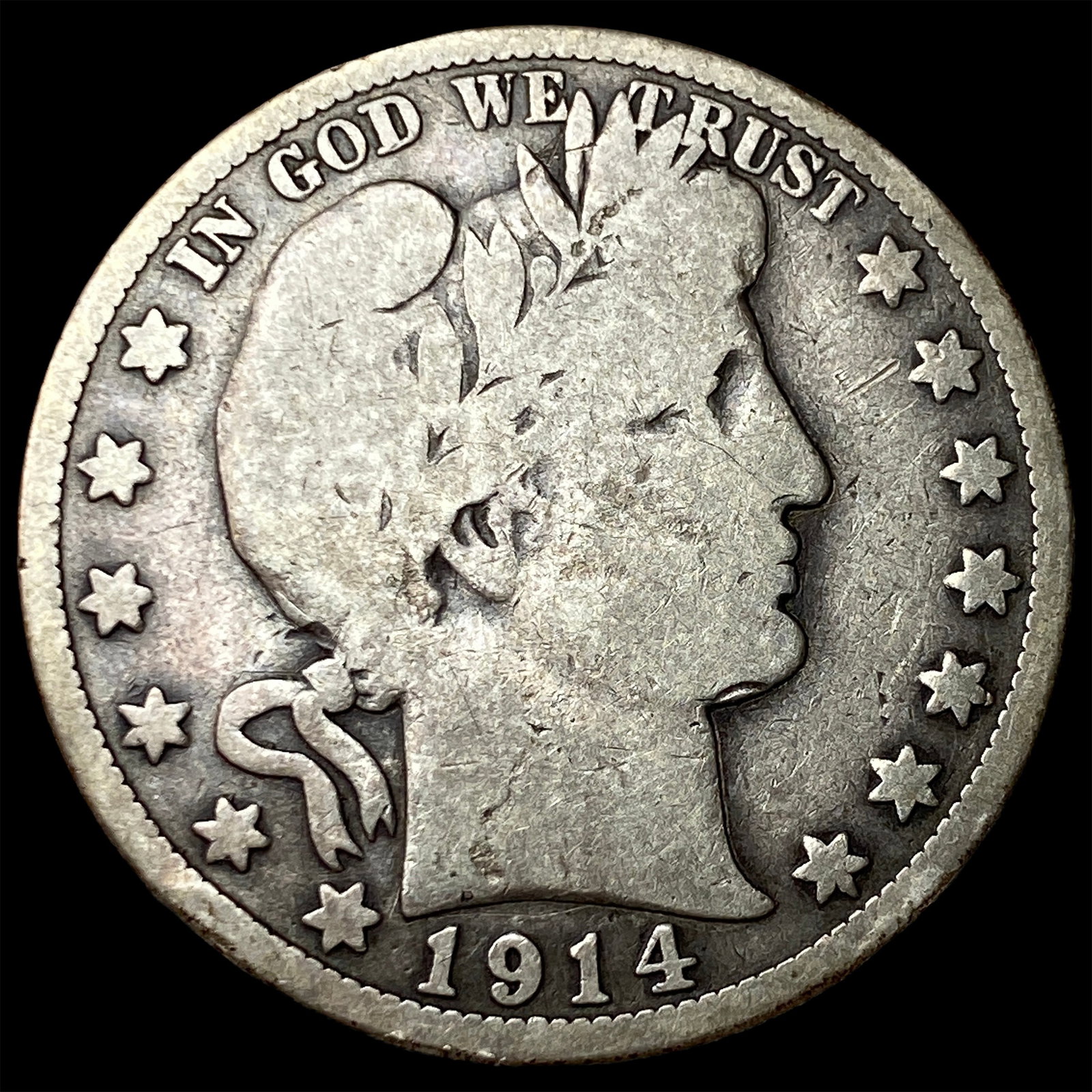 1914-S Silver Barber Half Dollar NICELY CIRCULATED: 1914-S Silver Barber Half Dollar NICELY CIRCULATED