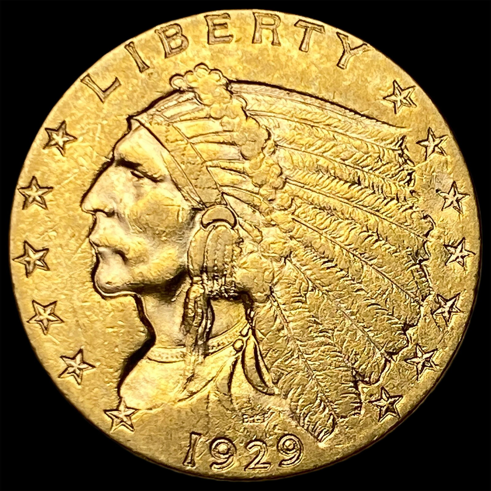 1929 Indian Head Gold $2.5 Quarter Eagle CLOSELY UNCIRCULATED: 1929 Indian Head Gold $2.5 Quarter Eagle CLOSELY UNCIRCULATED