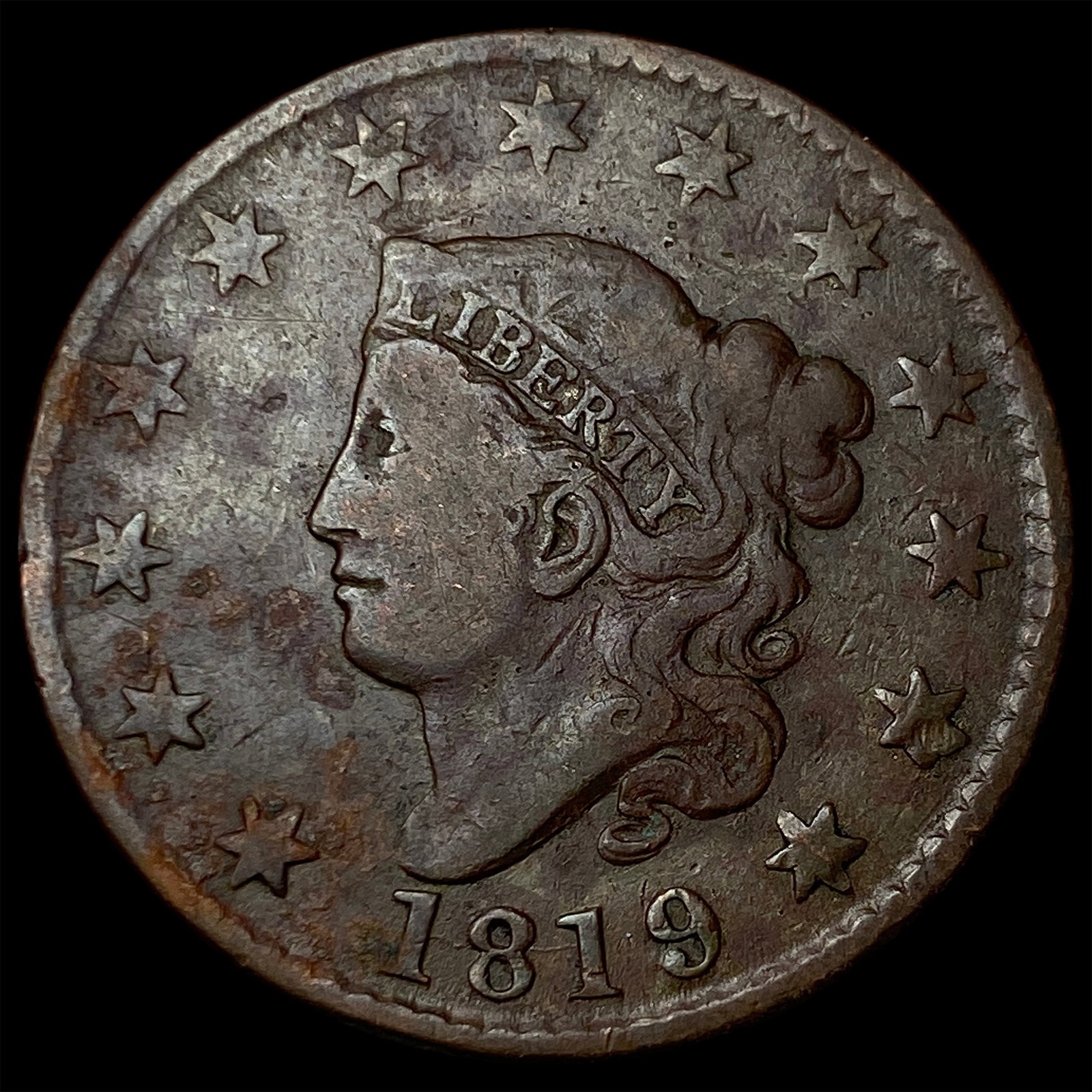 1819 Coronet Head Large Cent LIGHTLY CIRCULATED: 1819 Coronet Head Large Cent LIGHTLY CIRCULATED