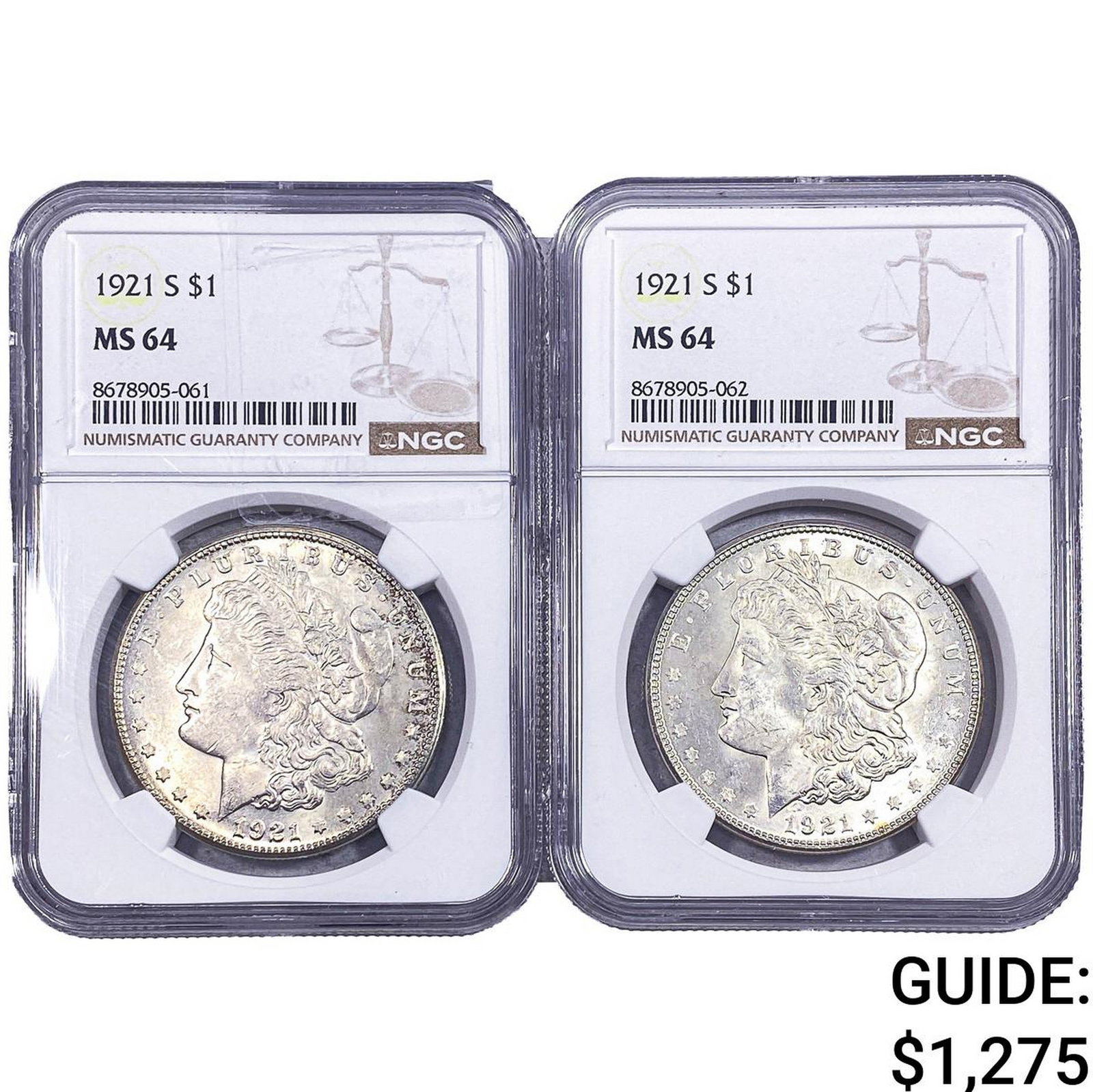 [2 Coins] 1921-S Morgan Silver Dollar NGC MS64 (1 of 2)
