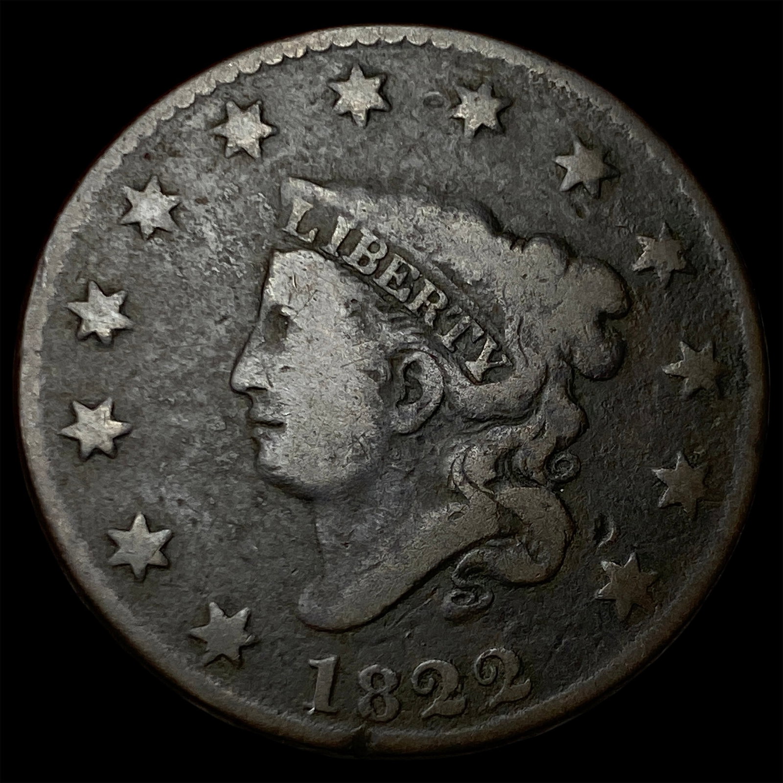1822 Coronet Head Large Cent NICELY CIRCULATED: 1822 Coronet Head Large Cent NICELY CIRCULATED