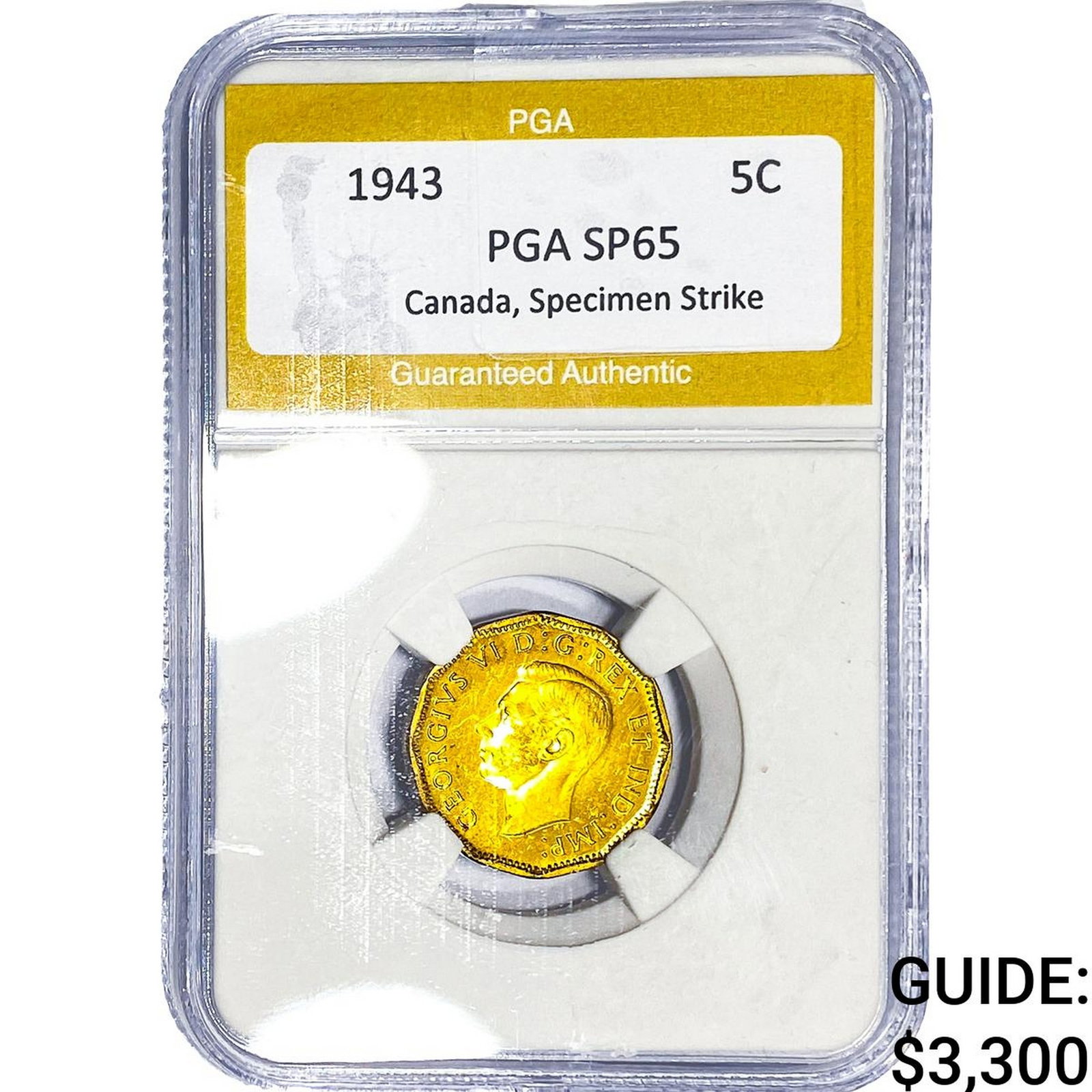 1943 5C Canada, Specimen Strike PGA SP65: 1943 5C Canada, Specimen Strike PGA SP65