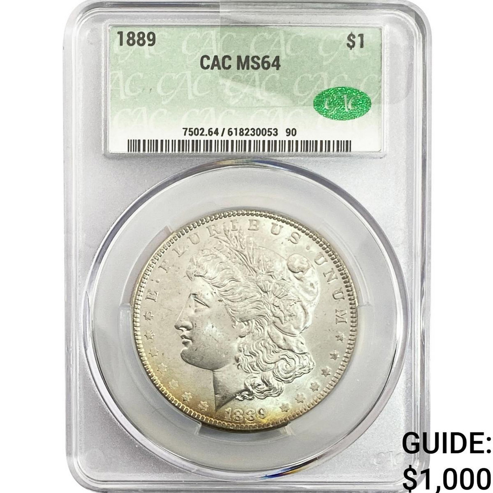 1889 Morgan Silver Dollar CAC MS64: 1889 Morgan Silver Dollar CAC MS64
