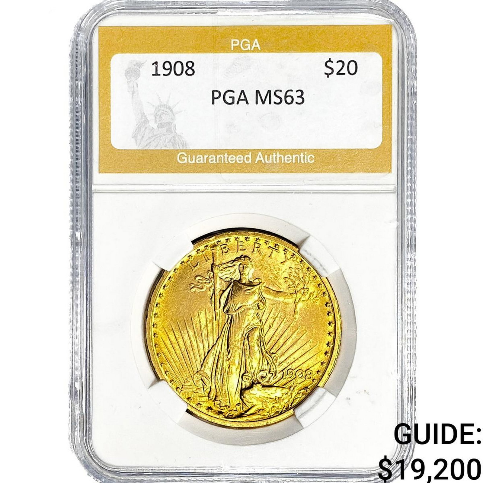1908 St Gaudens Double Eagle PGA MS63: 1908 St Gaudens Double Eagle PGA MS63