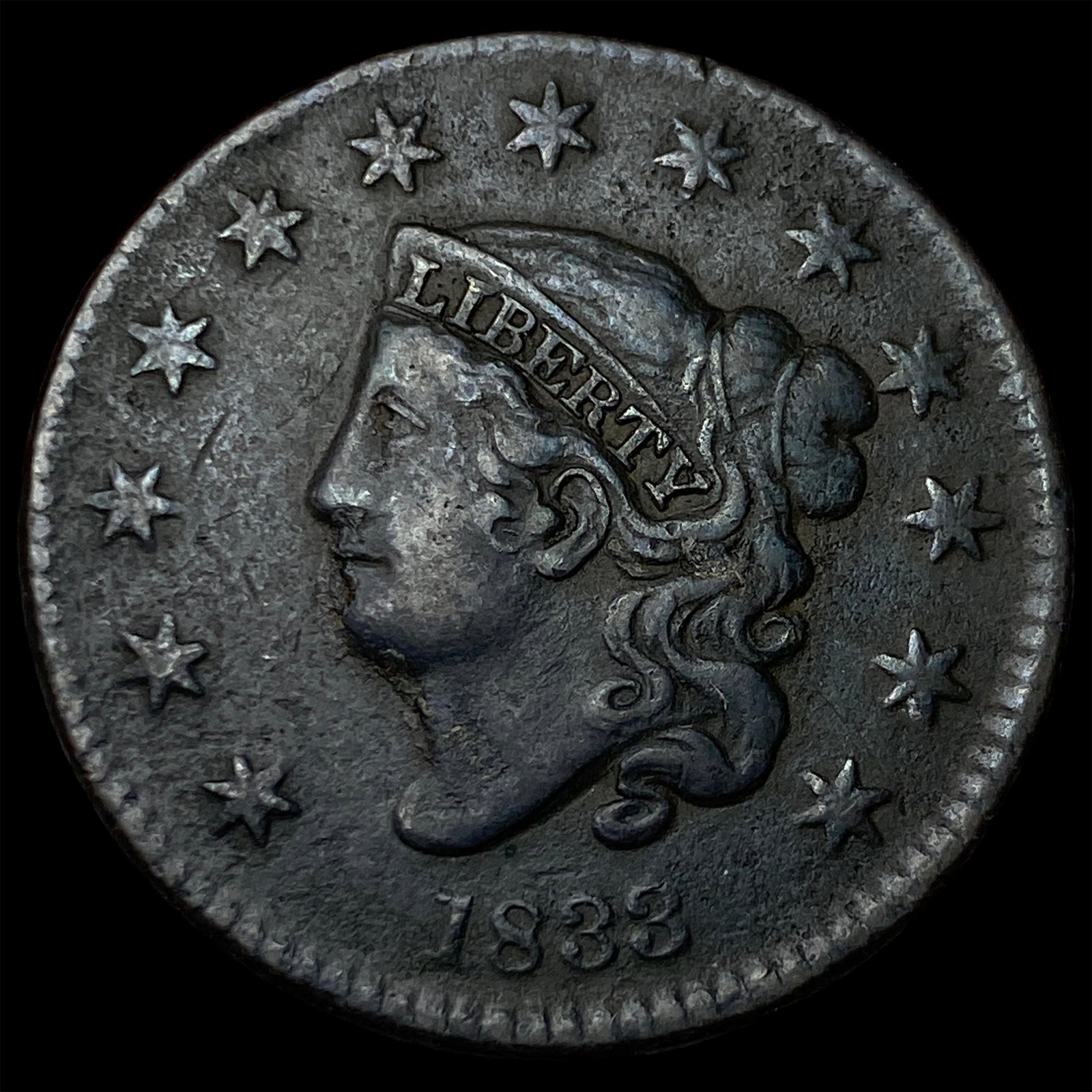 1833 Coronet Head Large Cent ABOUT UNCIRCULATED (1 of 2)