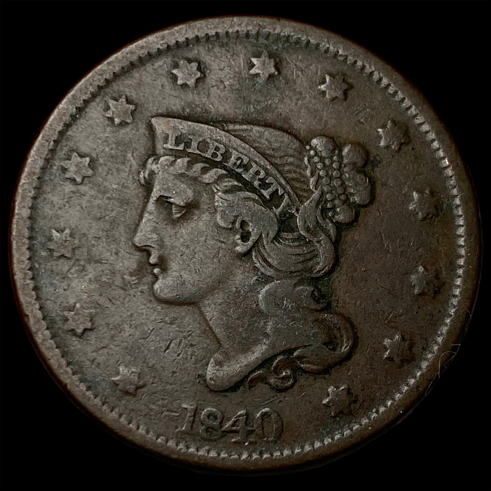 1840 Braided Hair Large Cent ABOUT UNCIRCULATED: 1840 Braided Hair Large Cent ABOUT UNCIRCULATED