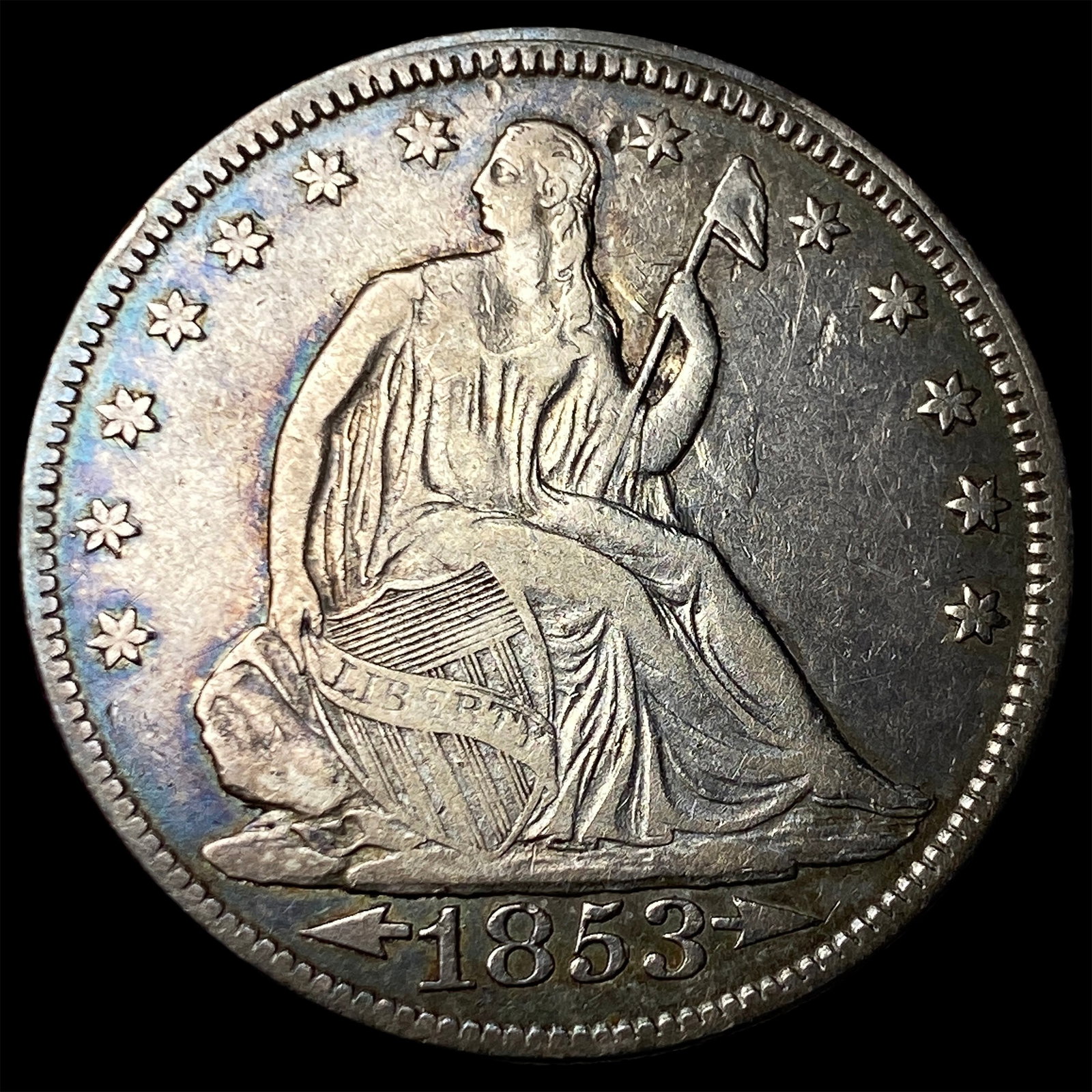 1853 Arrows/Rays Seated Liberty Half Dollar NEARLY UNCIRCULATED: 1853 Arrows/Rays Seated Liberty Half Dollar NEARLY UNCIRCULATED