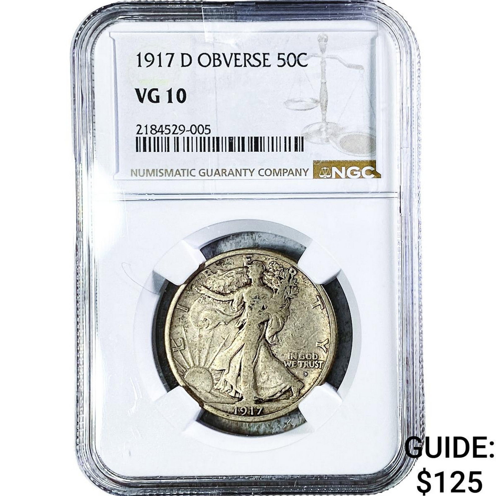 1917-D Walking Liberty Half Dollar NGC VG10: 1917-D Walking Liberty Half Dollar NGC VG10