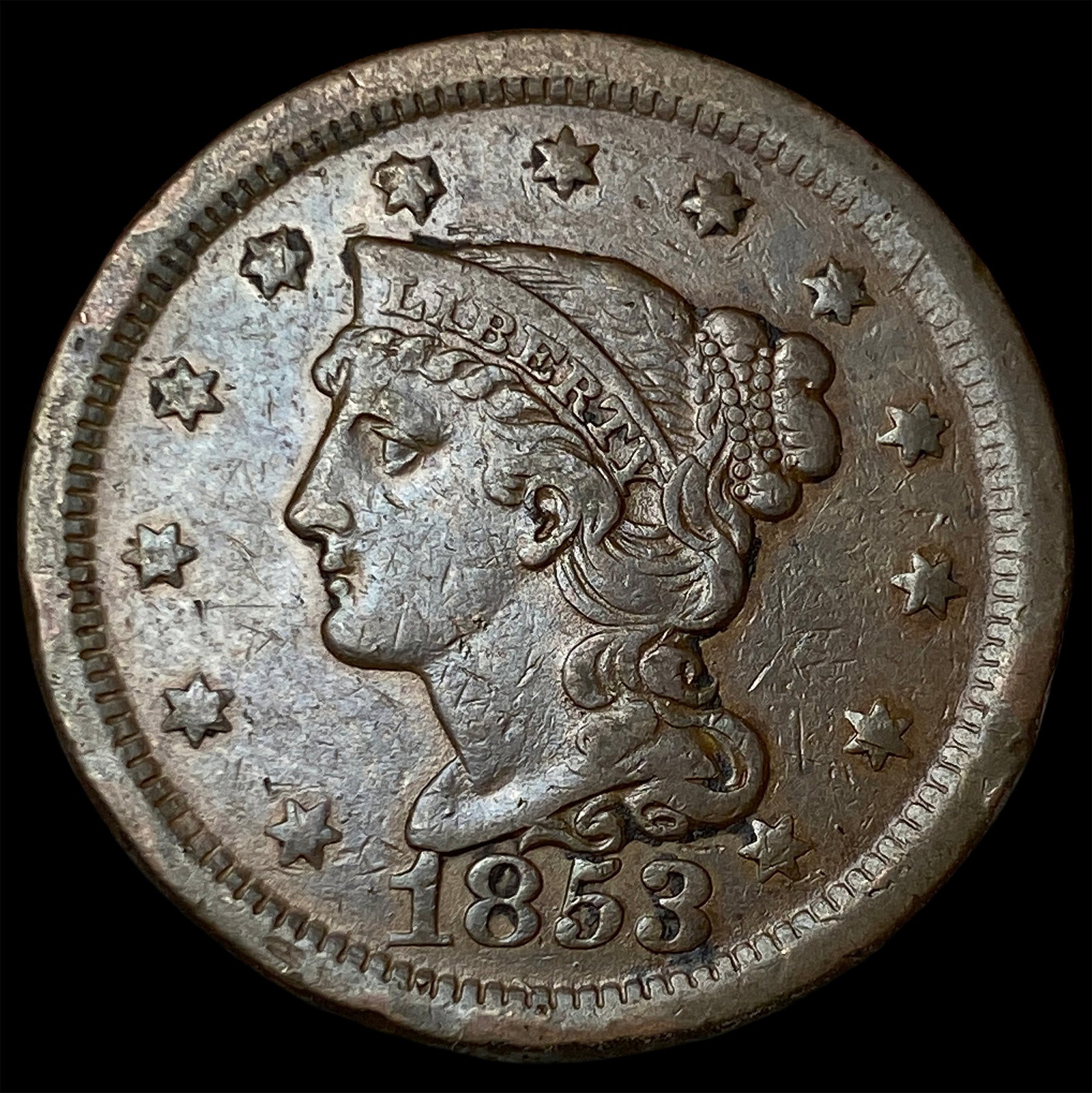 1853 Braided Hair Large Cent NEARLY UNCIRCULATED (1 of 2)