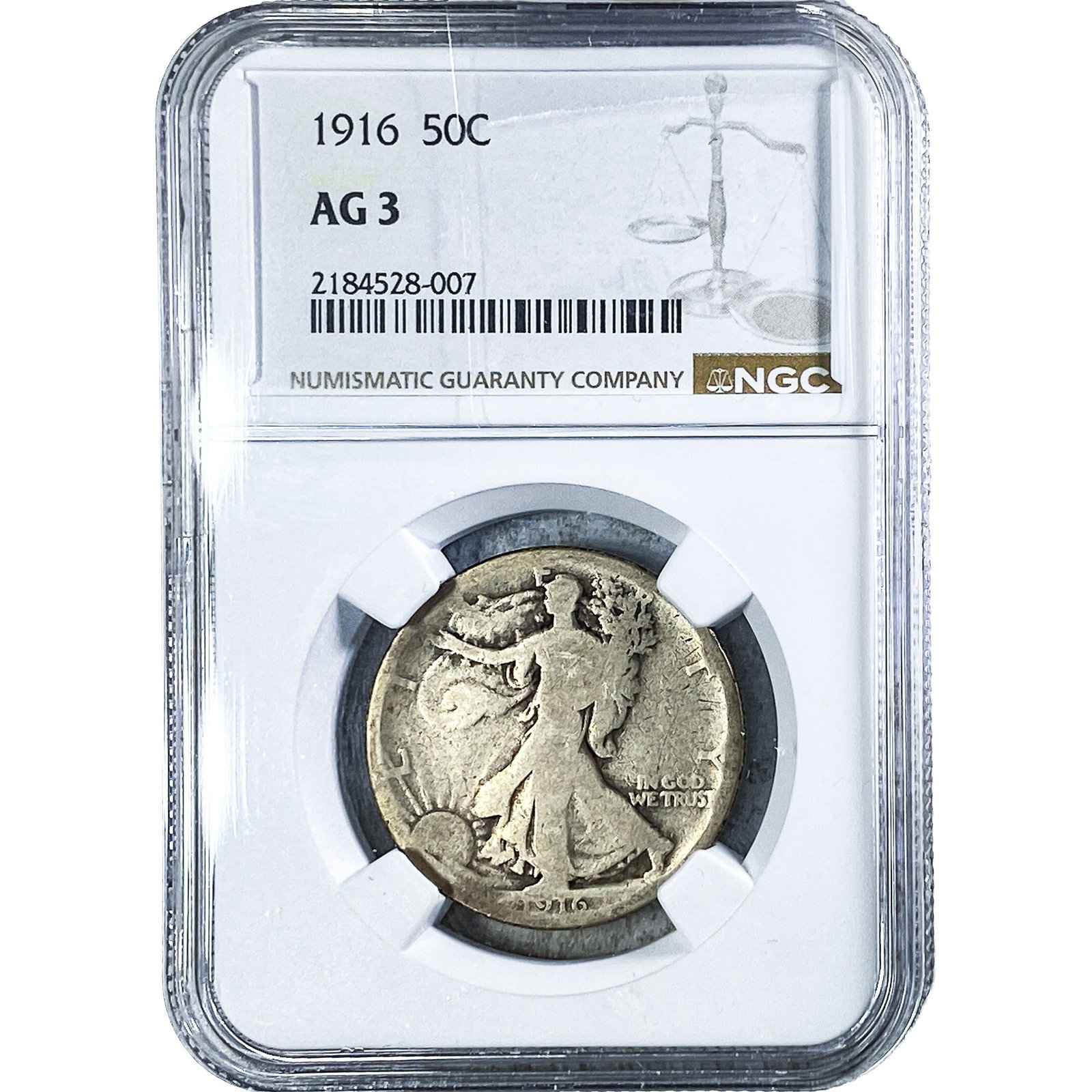 1916 Walking Liberty Half Dollar NGC AG3: 1916 Walking Liberty Half Dollar NGC AG3