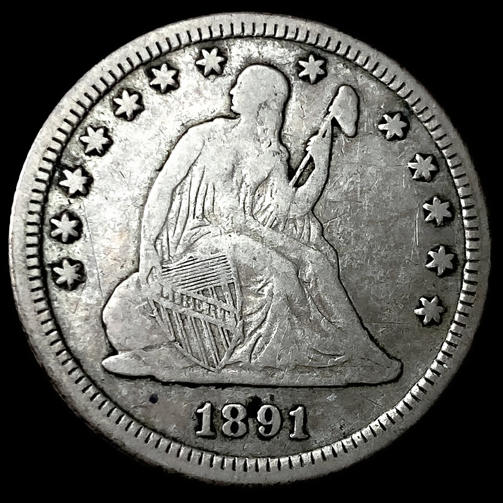 1891-S Silver Seated Liberty Quarter NEARLY UNCIRCULATED: 1891-S Silver Seated Liberty Quarter NEARLY UNCIRCULATED