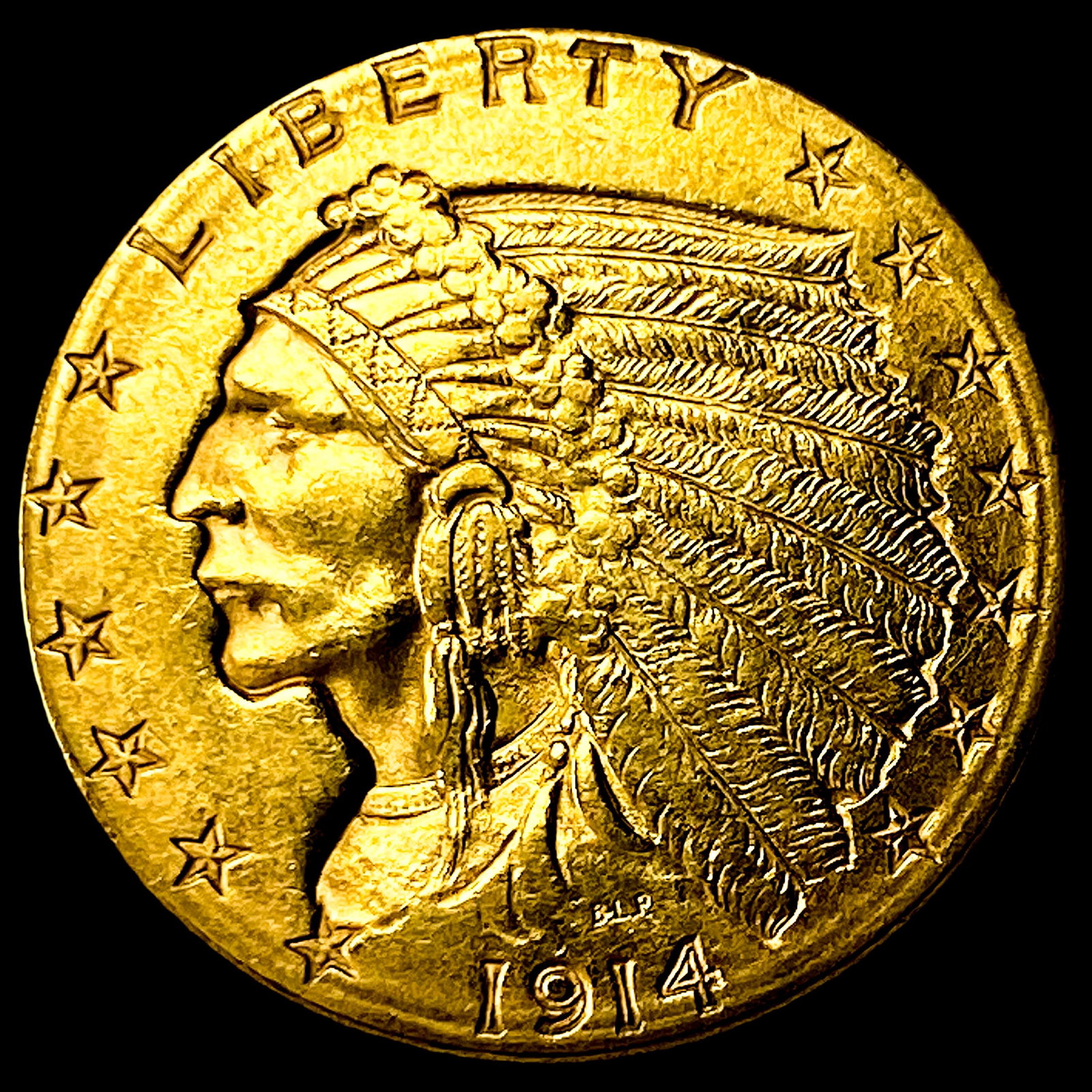 1914-D Indian Head $2.5 Gold Quarter Eagle CHOICE AU: 1914-D Indian Head $2.5 Gold Quarter Eagle CHOICE AU