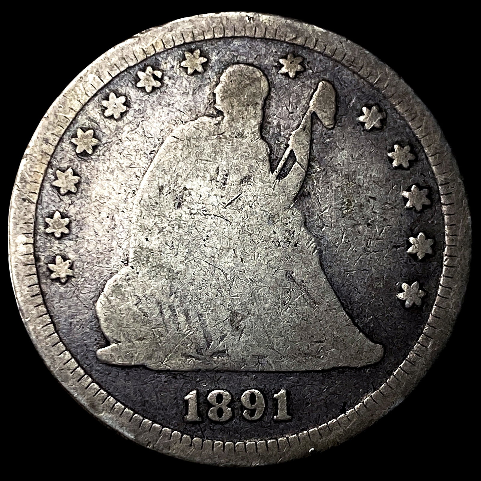 1891 Silver Seated Liberty Quarter LIGHTLY CIRCULATED: 1891 Silver Seated Liberty Quarter LIGHTLY CIRCULATED