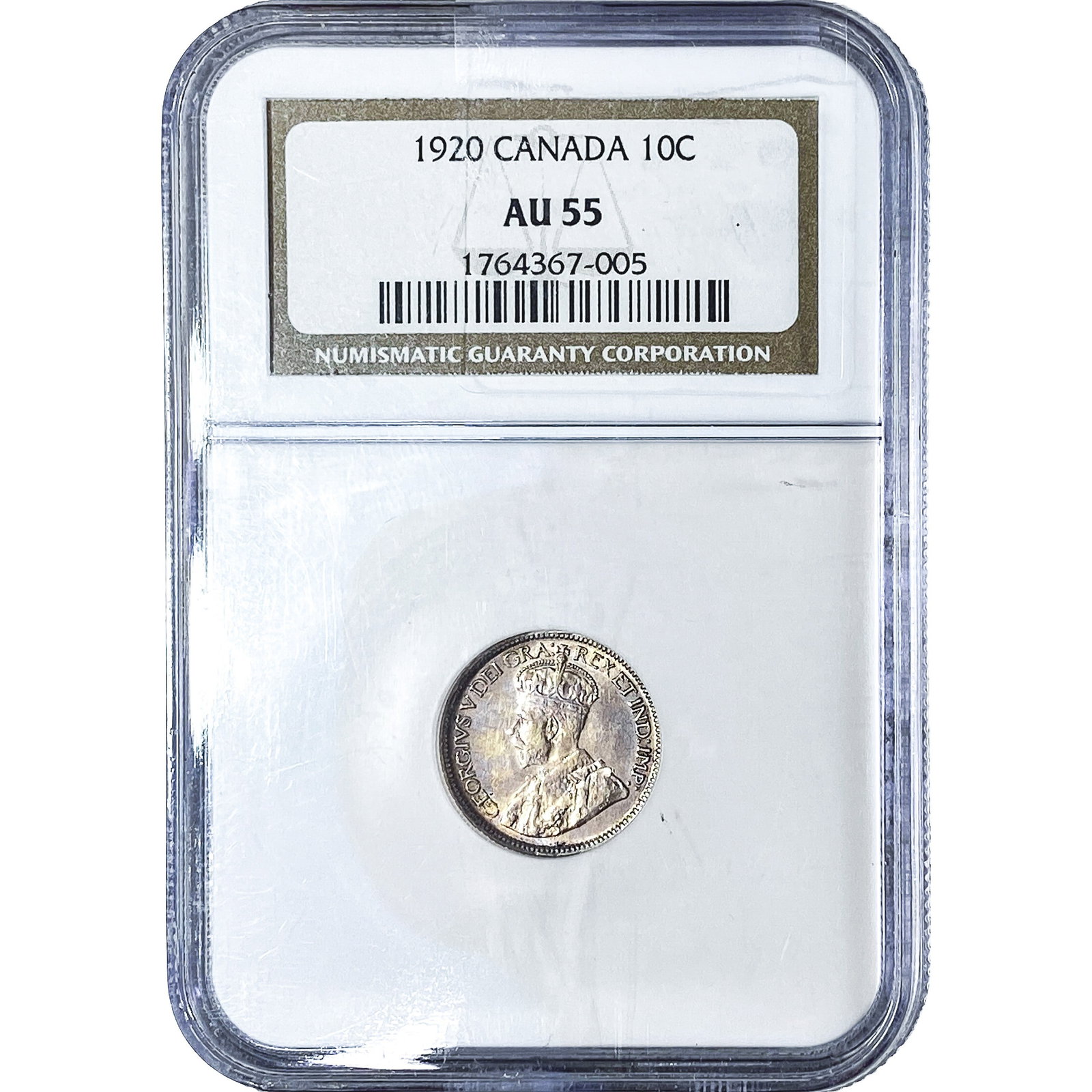 1920 Canada Silver 10 Cents NGC AU55: 1920 Canada Silver 10 Cents NGC AU55