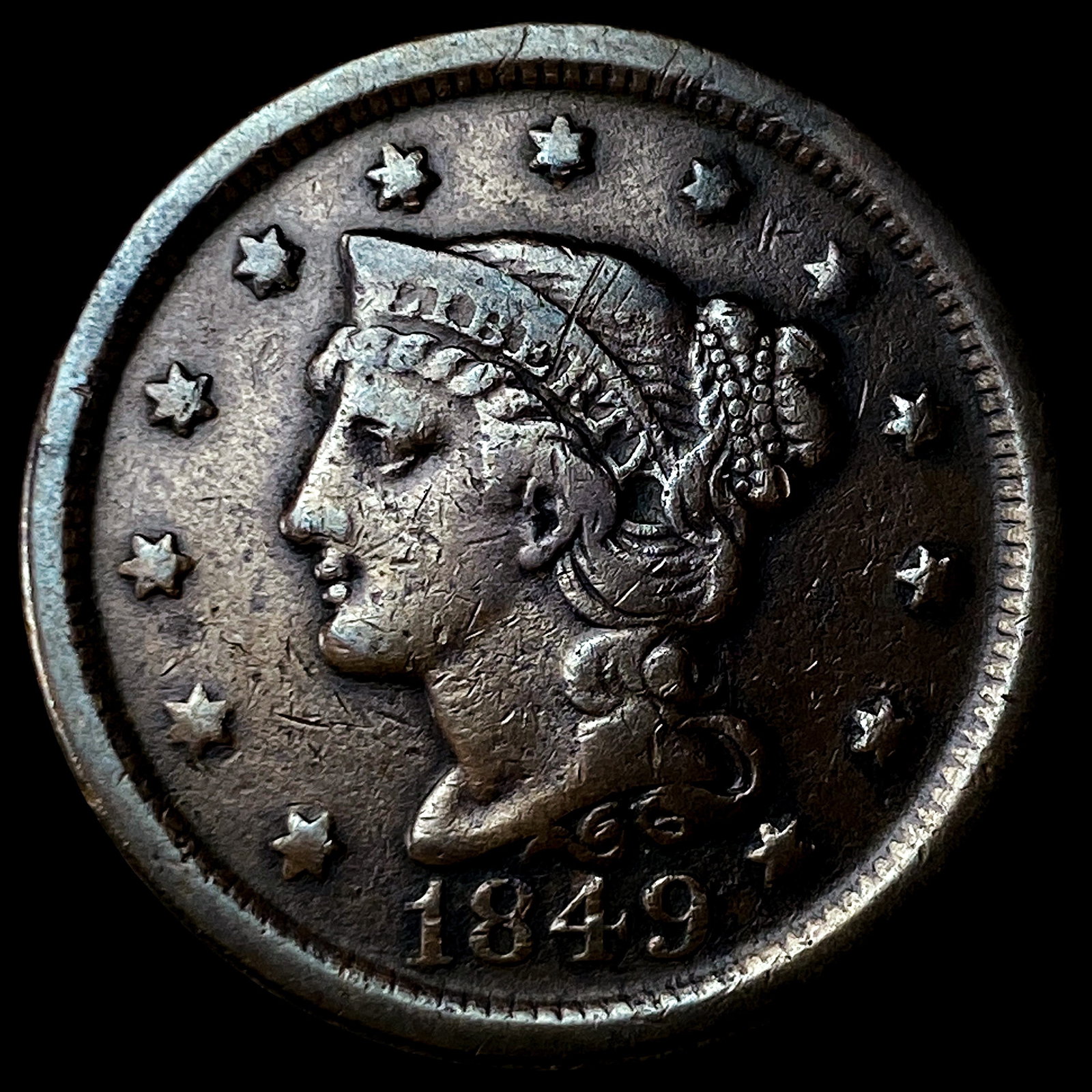 1849 Braided Hair Large Cent CLOSELY UNCIRCULATED (1 of 2)
